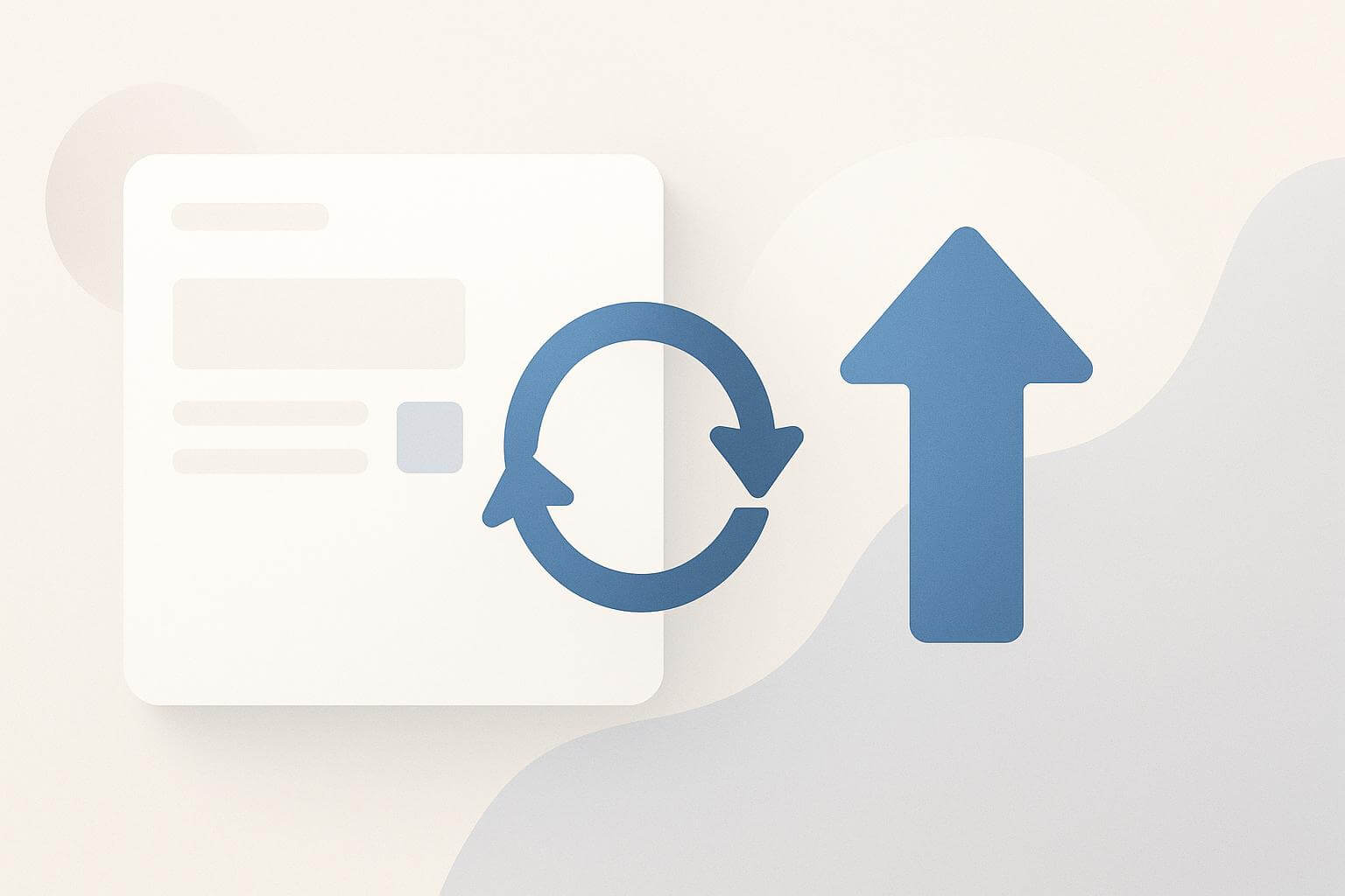 A stylized webpage icon with a blue circular refresh symbol and an upward arrow on a light background.