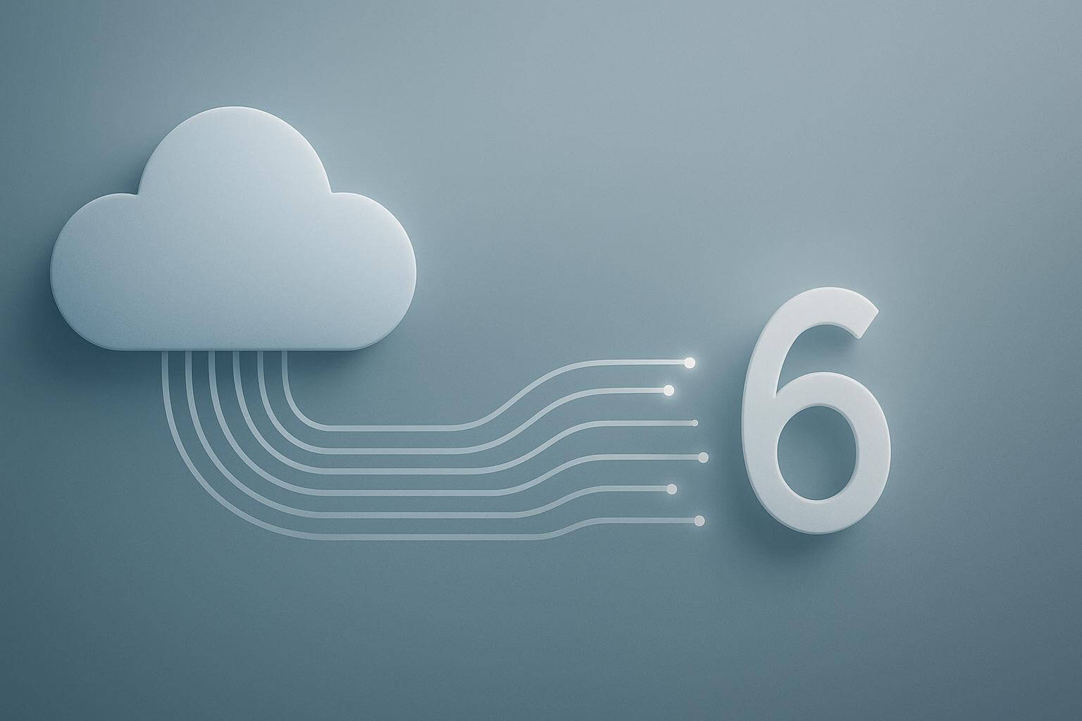 A cloud icon with lines extending to a large number six on a plain blue-gray background.