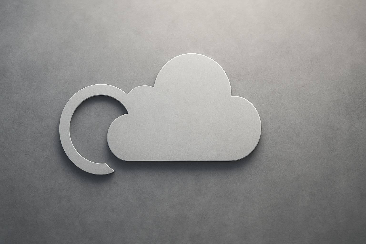 A flat, light gray cloud icon with a partial crescent shape on a textured gray background.