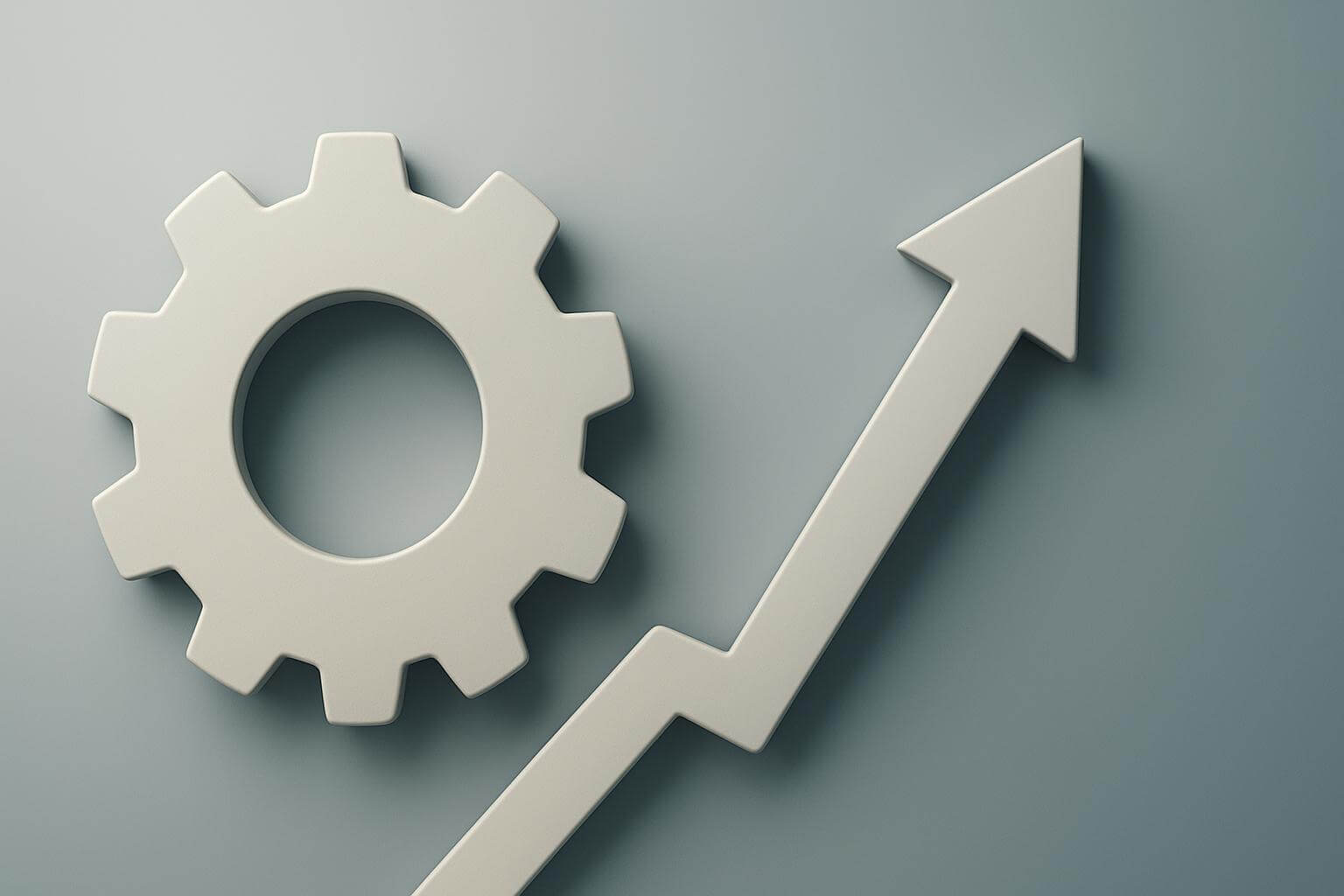 A large gear and an upward-pointing zigzag arrow are shown on a plain background.