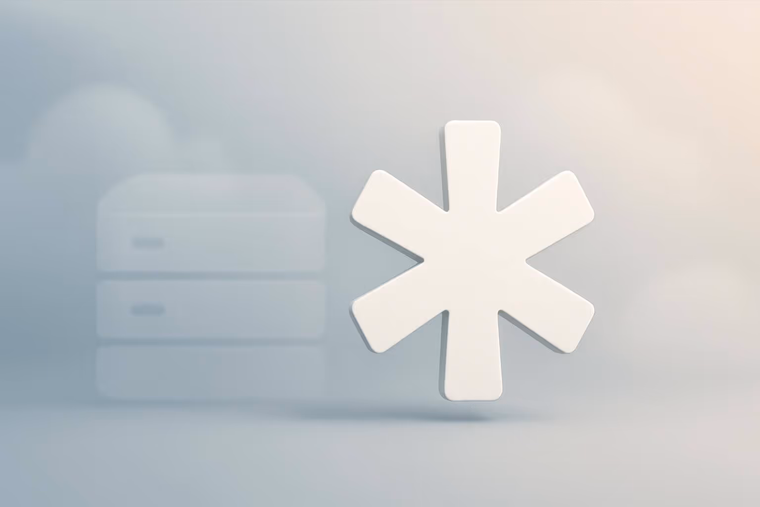 A large white asterisk shape appears in the foreground with two blurred rectangular shapes in the background.