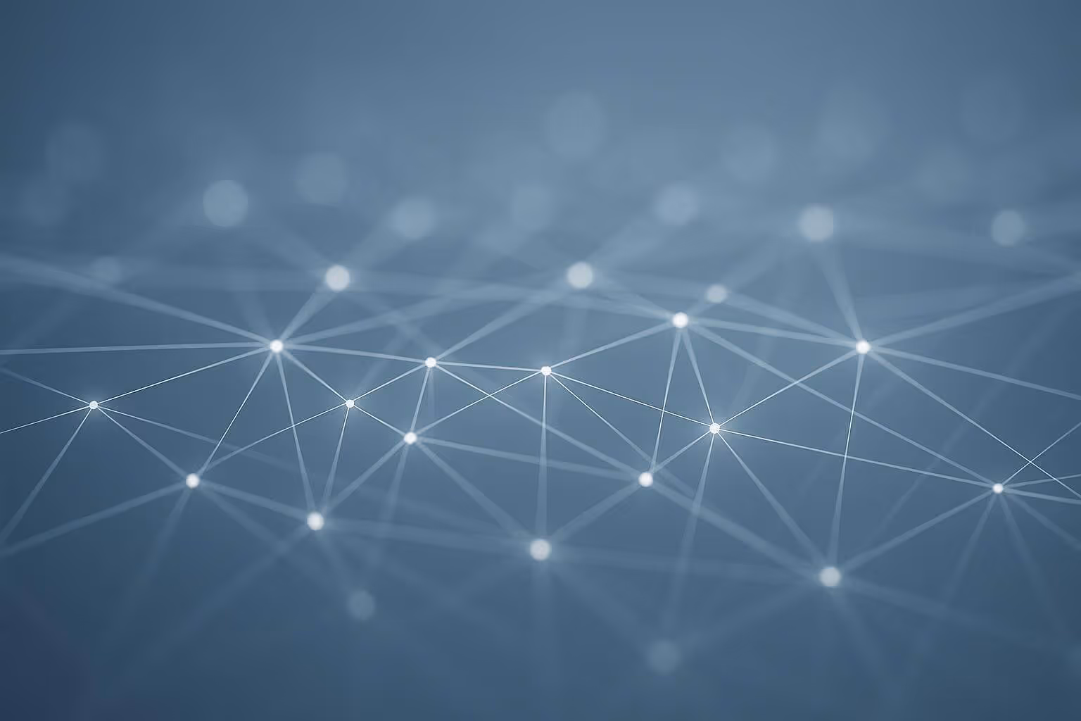 Light points connected by thin lines form a network pattern on a blue gradient background.