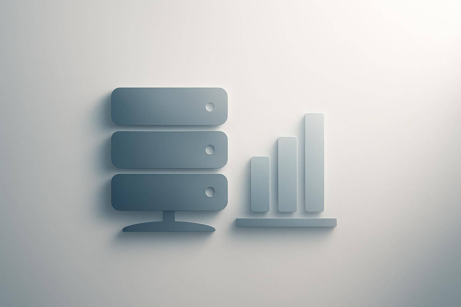 A 3D illustration of three stacked rectangles on a stand next to four vertical bars of increasing height.