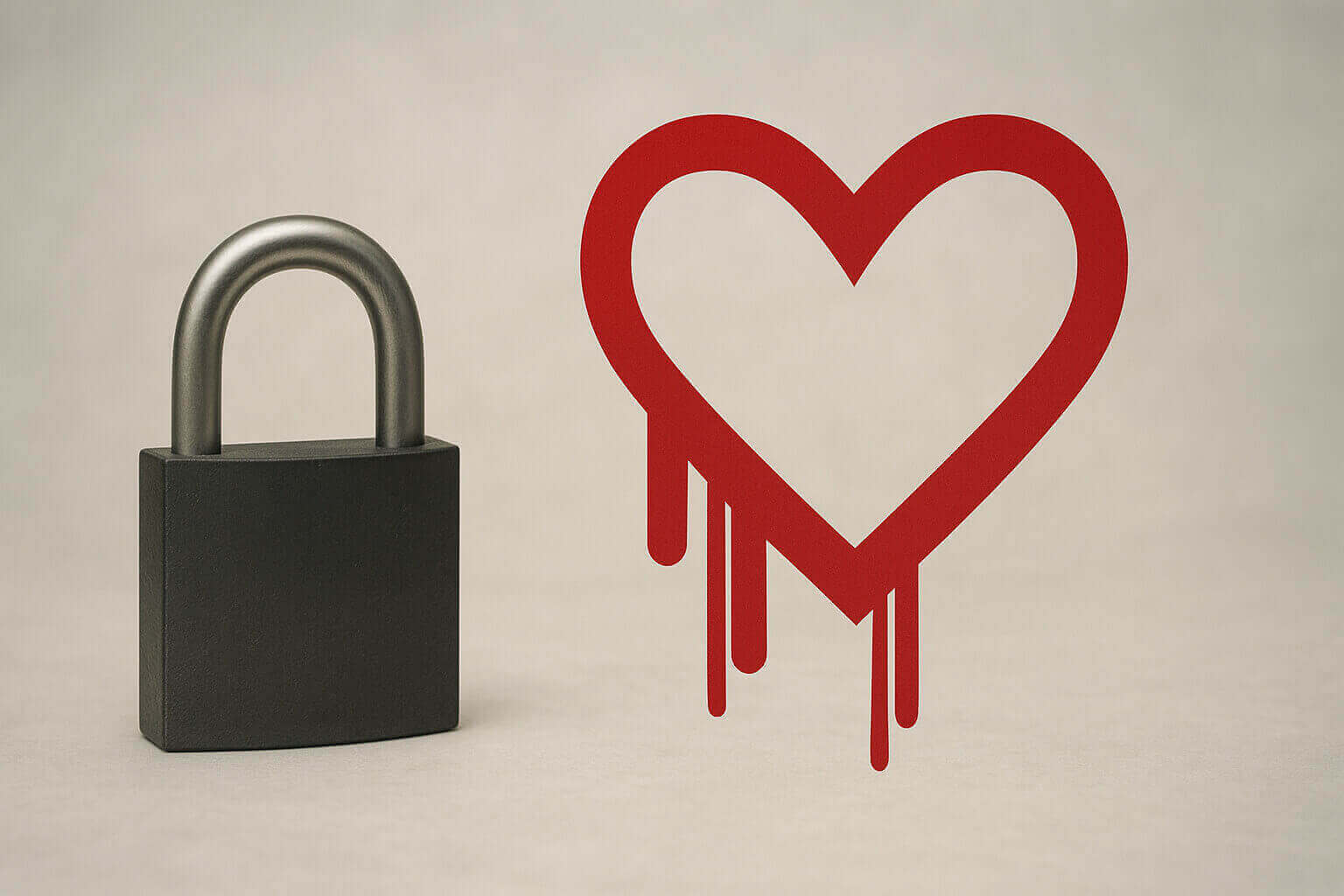 A black padlock sits next to a red outline of a heart with drip-like streaks at the bottom.