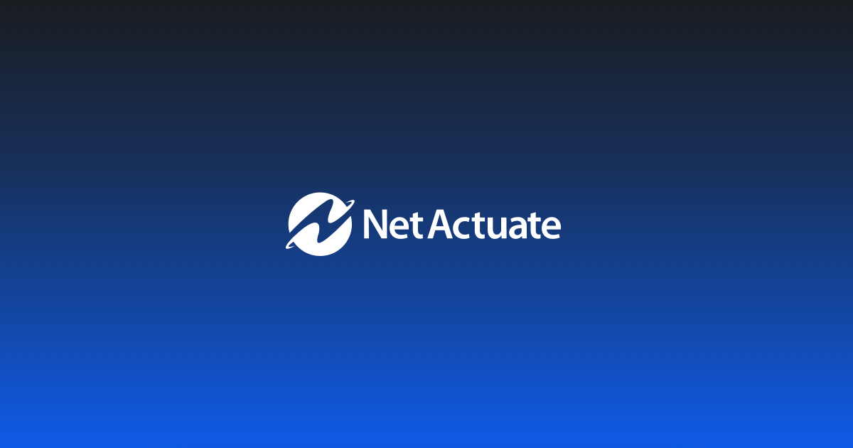 A white circular logo and the words NetActuate are centered on a dark-to-light blue gradient background.