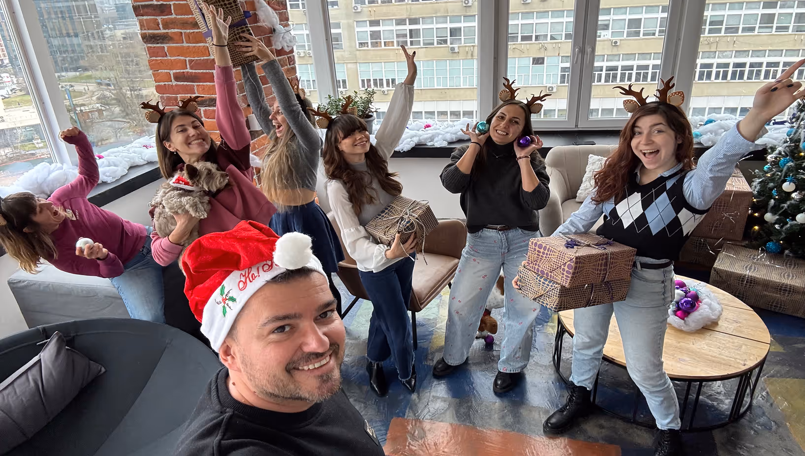 happy team in christmas mood