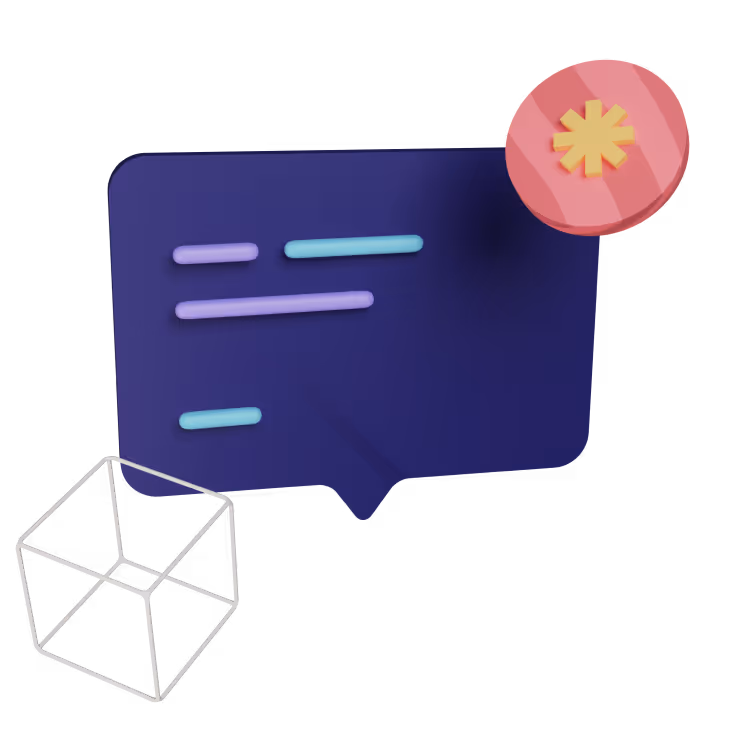 Illustration of dark mode with dark blue chat bubble with lines.