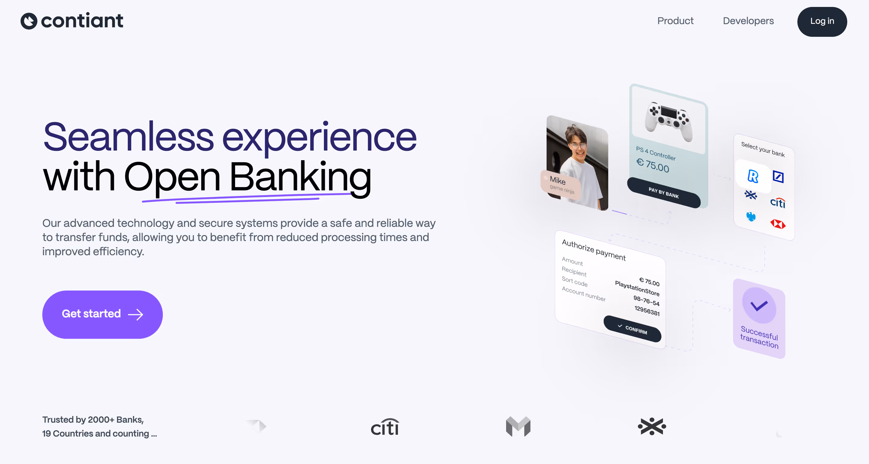 Contiant homepage showcasing seamless experience