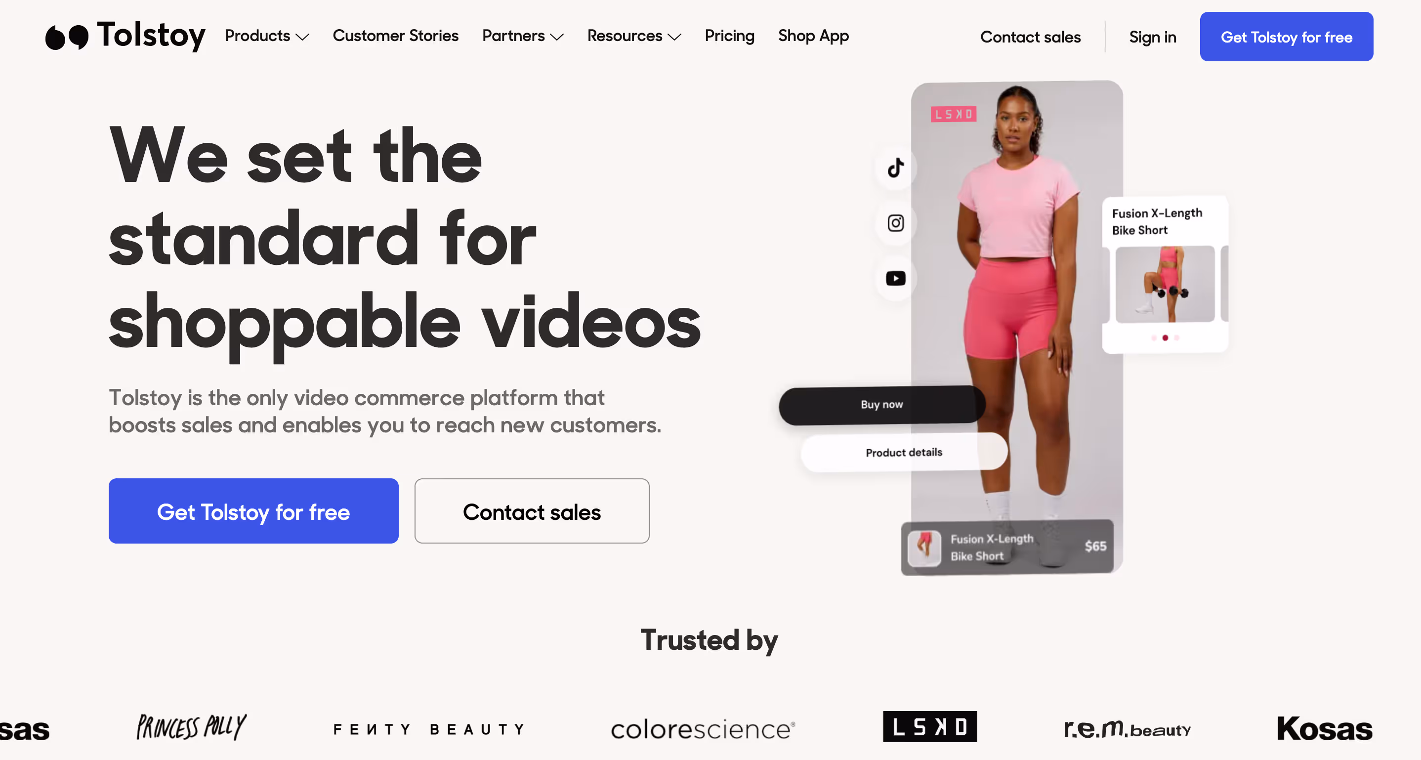 Tolstoy homepage showcasing video commerce platform