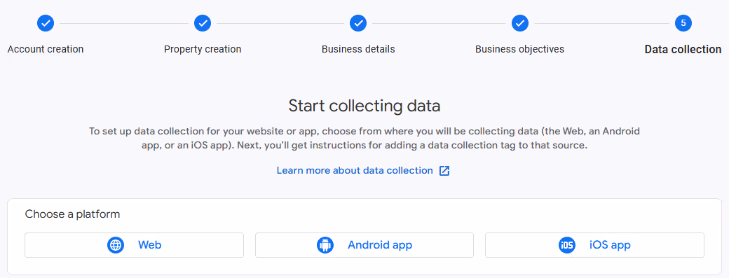 screenshot from google analytics for selecting the platform type