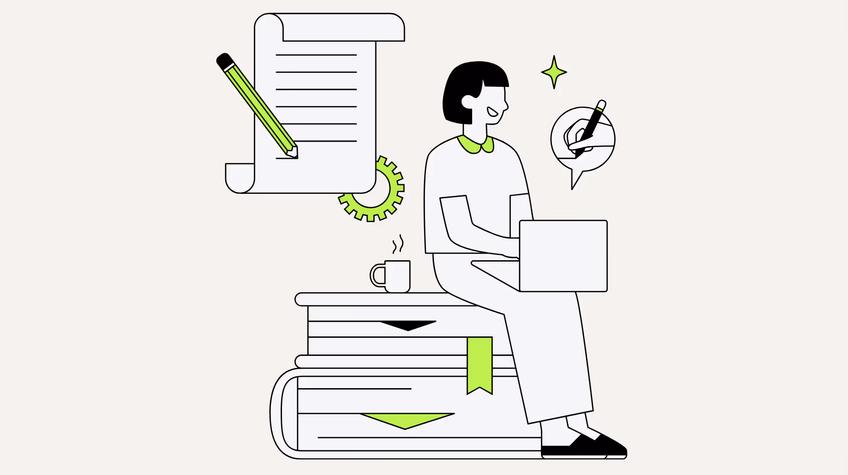 A vector image showing an individual working on a content marketing strategy