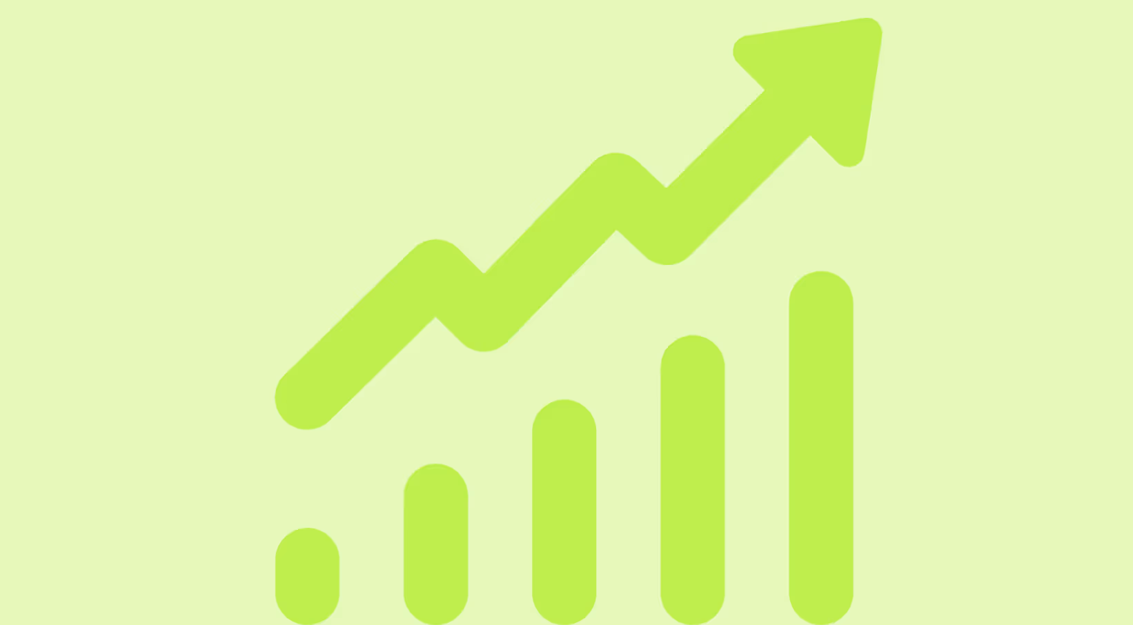 Illustration of a green bar chart with an upward arrow