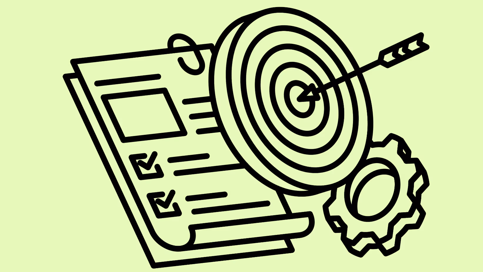 Illustration clear objective of a target with an arrow, a checklist