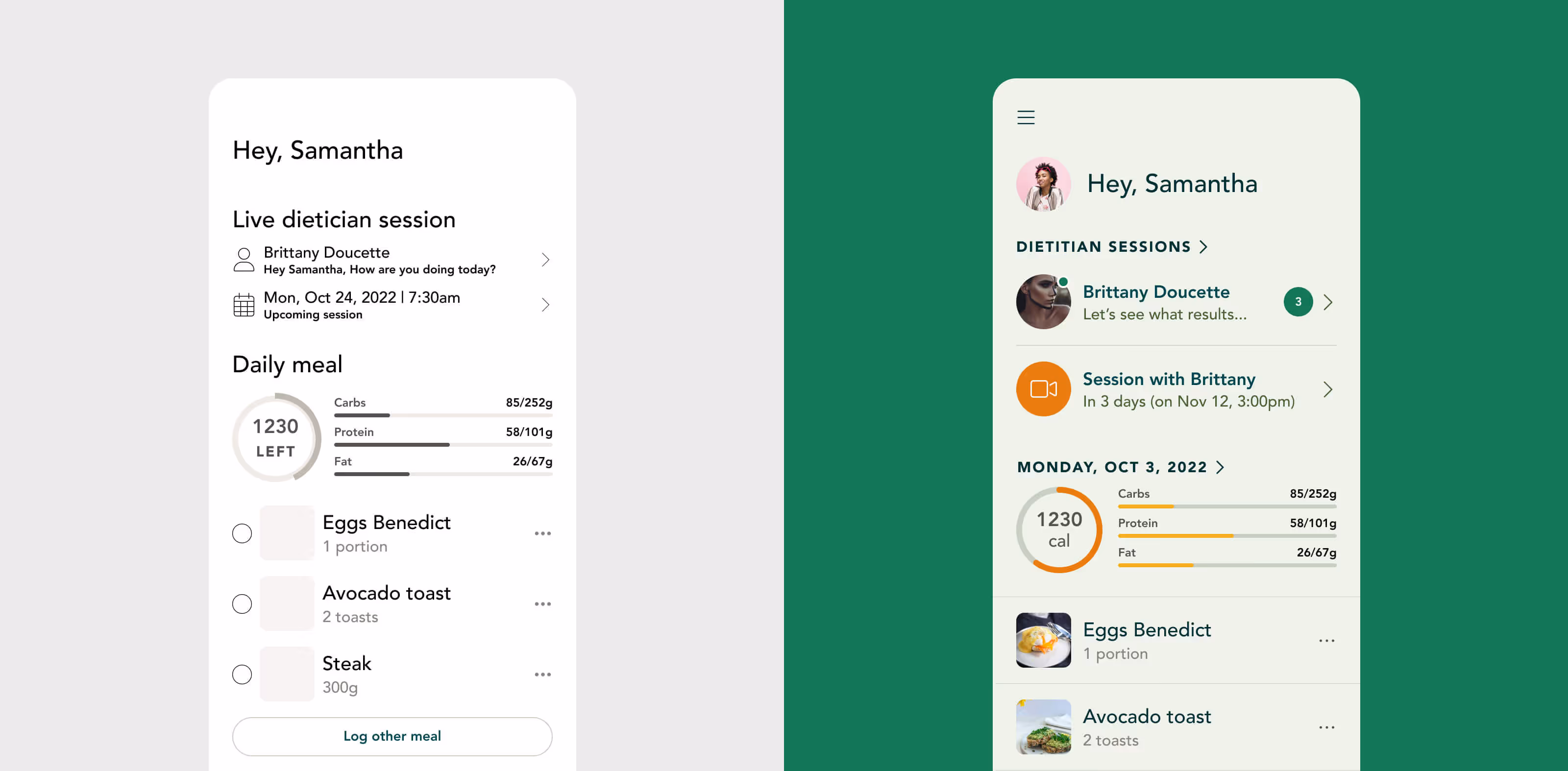 Comparison of two diet and nutrition app