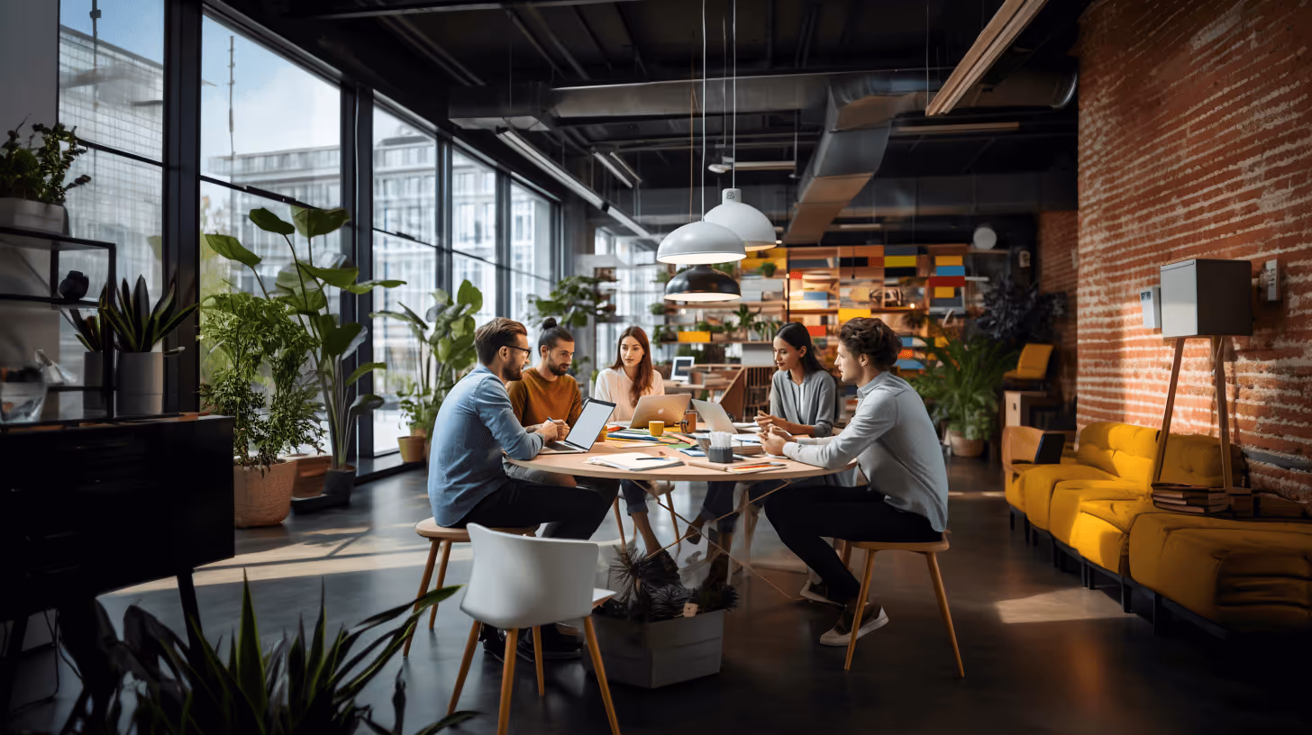 group of young professionals collaborating around a round table Generating Creative Ideas