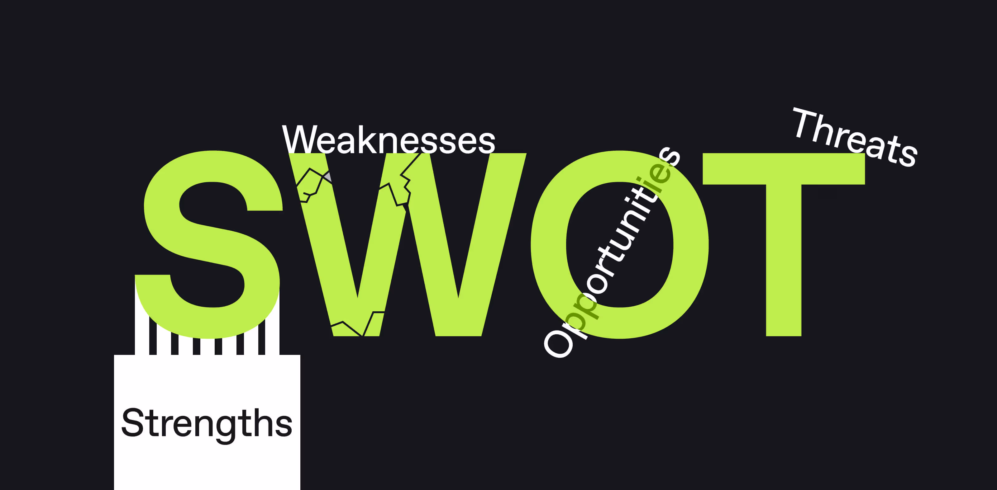 Illustration of SWOT analysis with the words 'Strengths', 'Weaknesses', 'Opportunities', and 'Threats' 