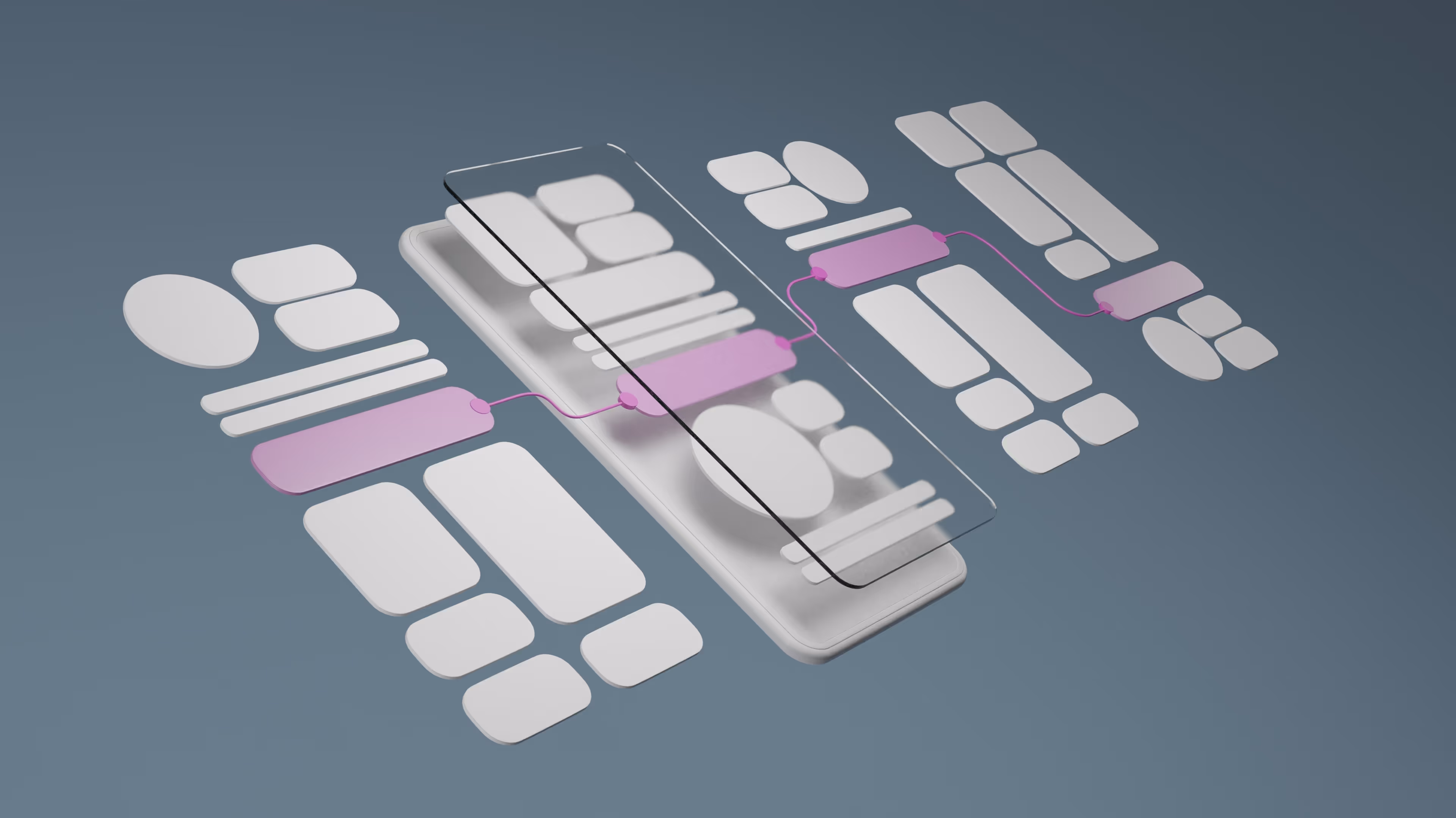 Isometric illustration of a modular frame, symbolizing wireframes in UI/UX design as structural blueprints