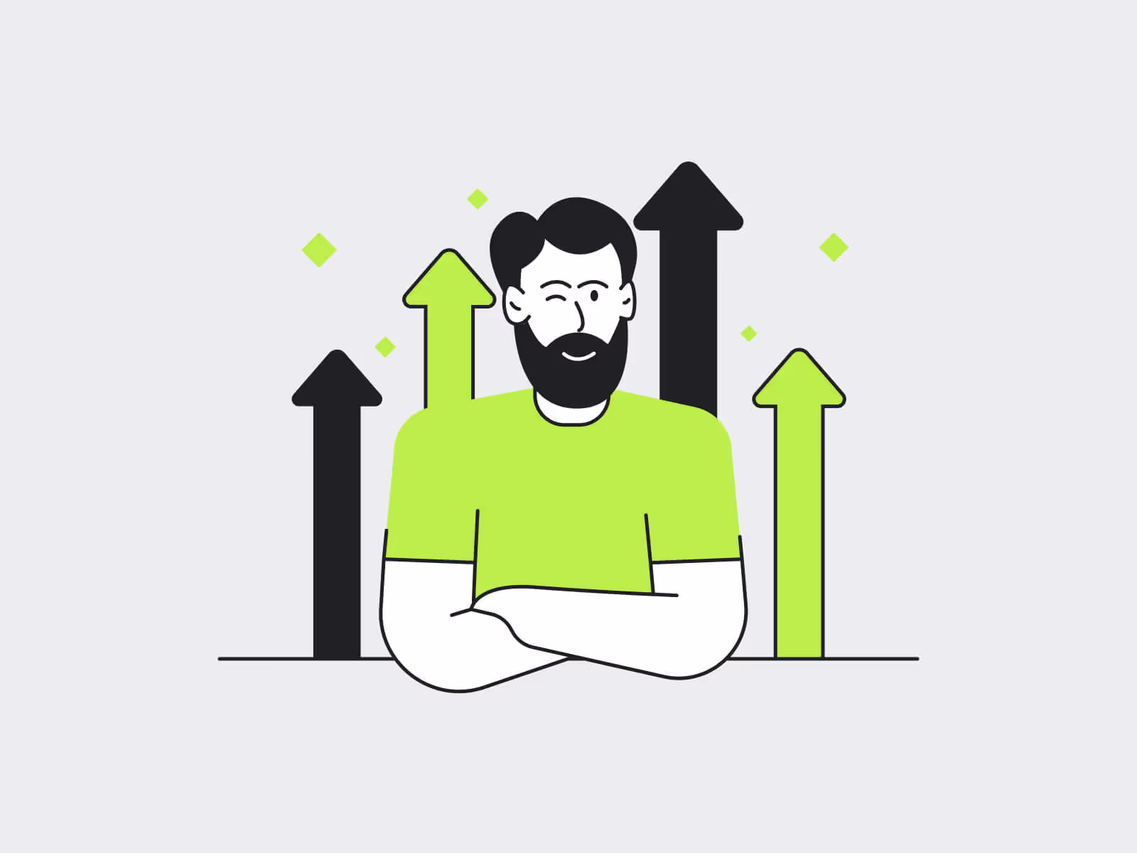 Illustration business goal and growth of a confident man with crossed arms