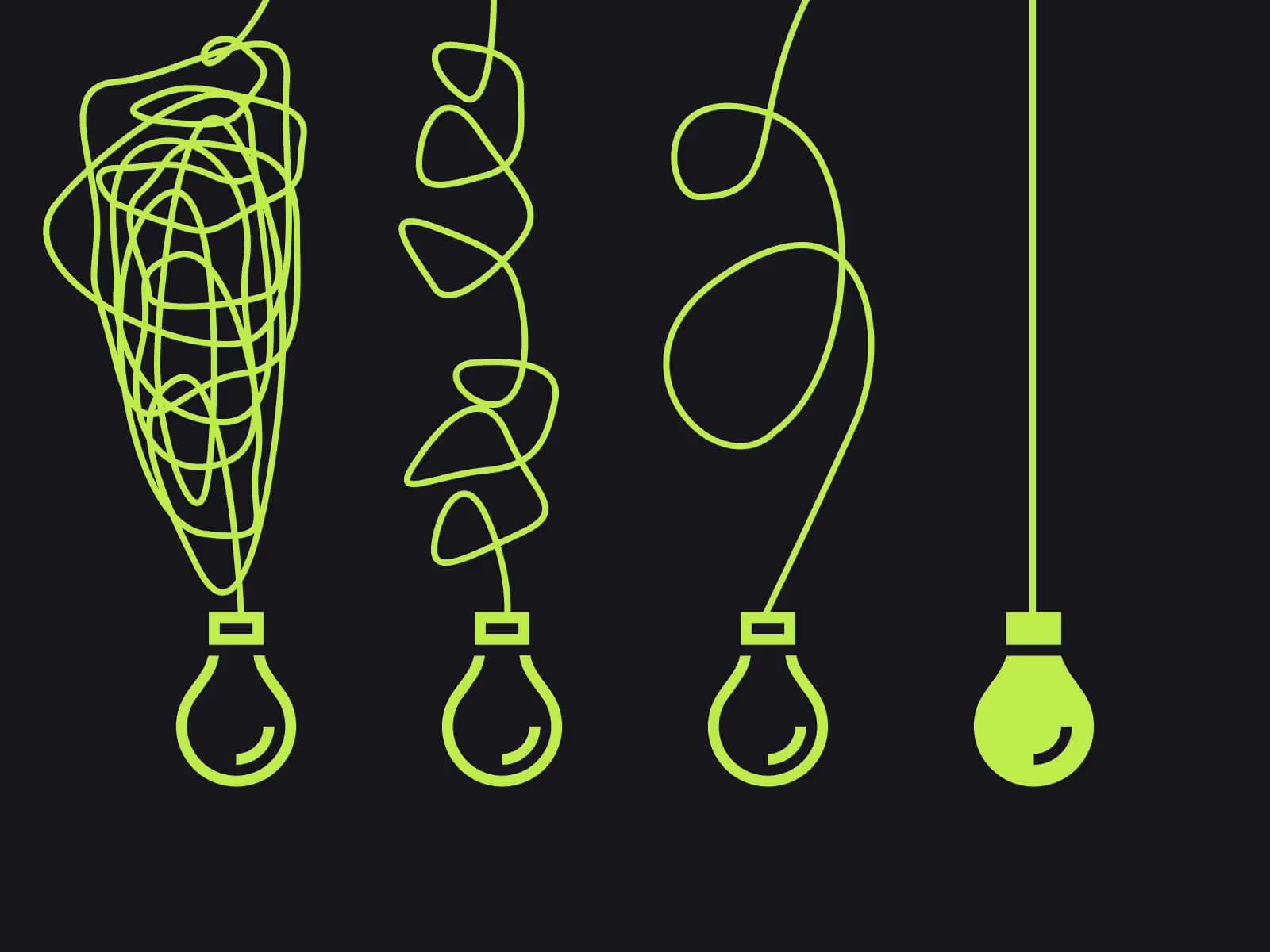 "Illustration reduce cognitive load showing progression from a tangled line to a straight line
