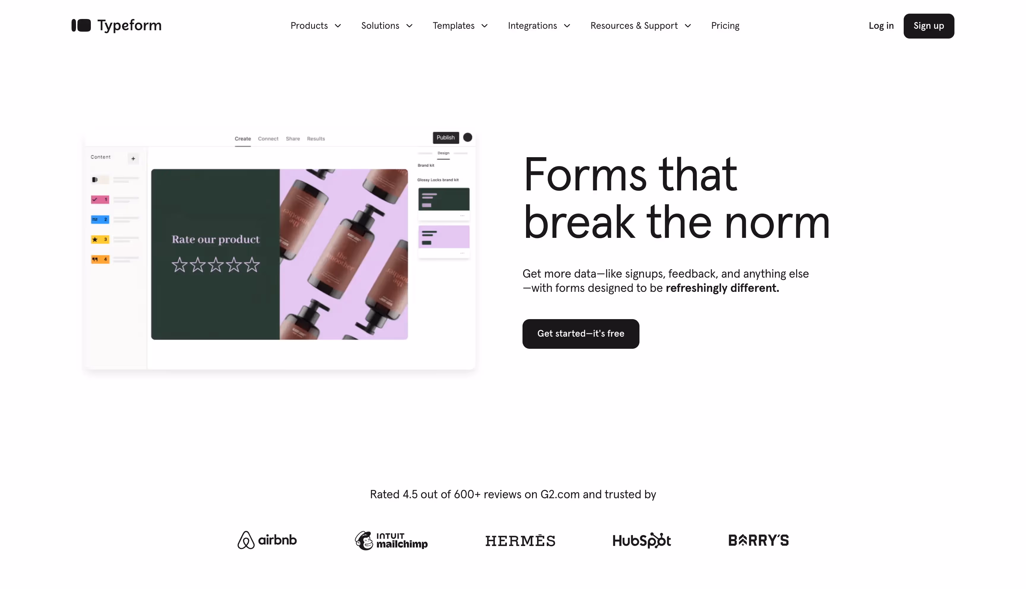 Typeform homepage promoting form that breaks the norm