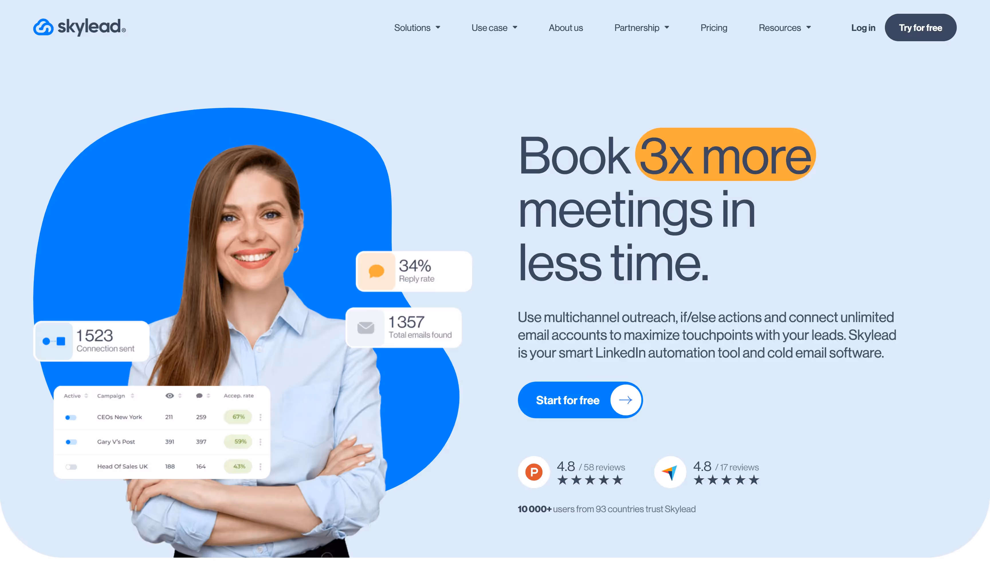 Skylead homepage promoting LinkedIn automation