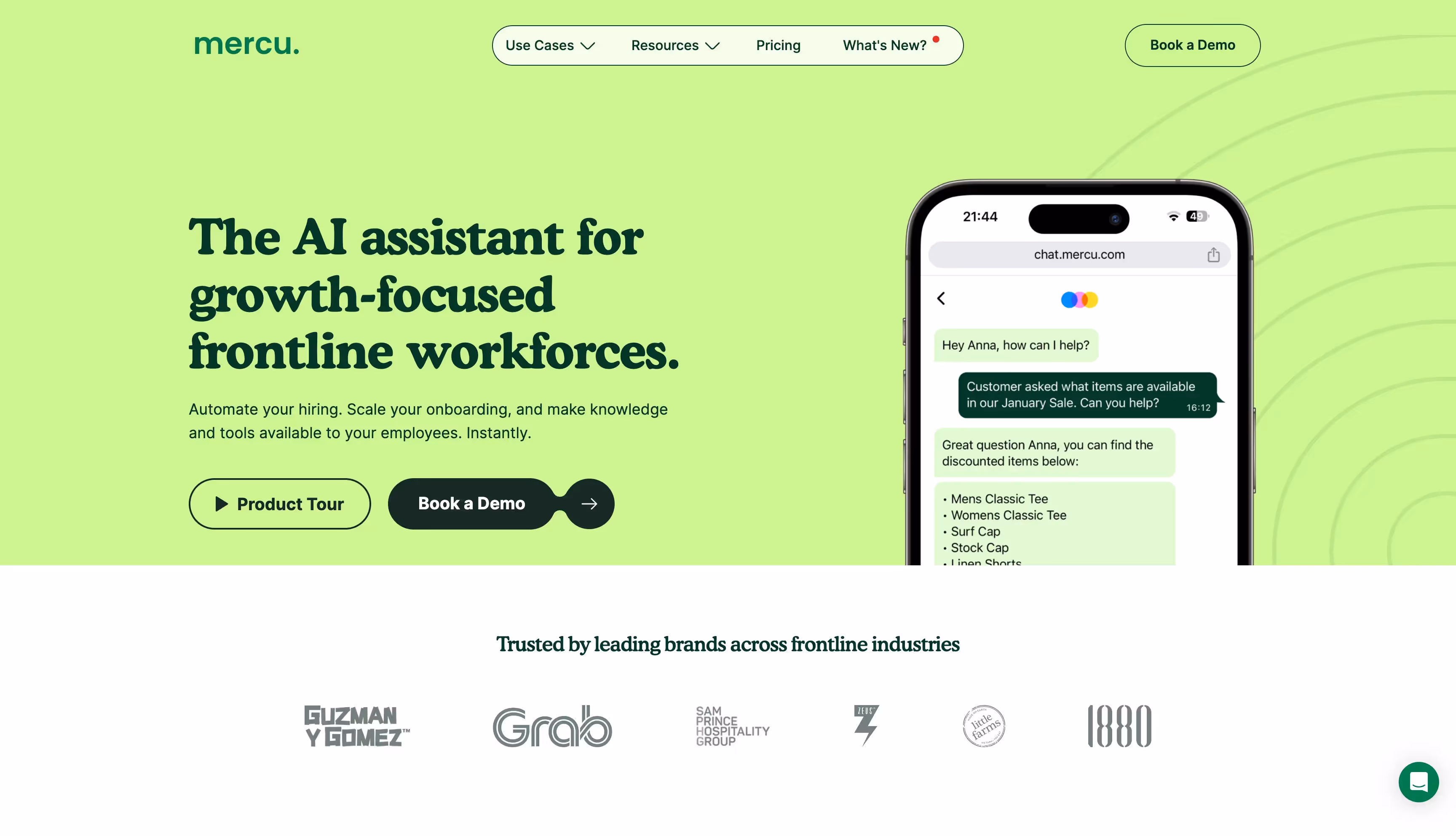 Mercu homepage showcasing an AI assistant designed