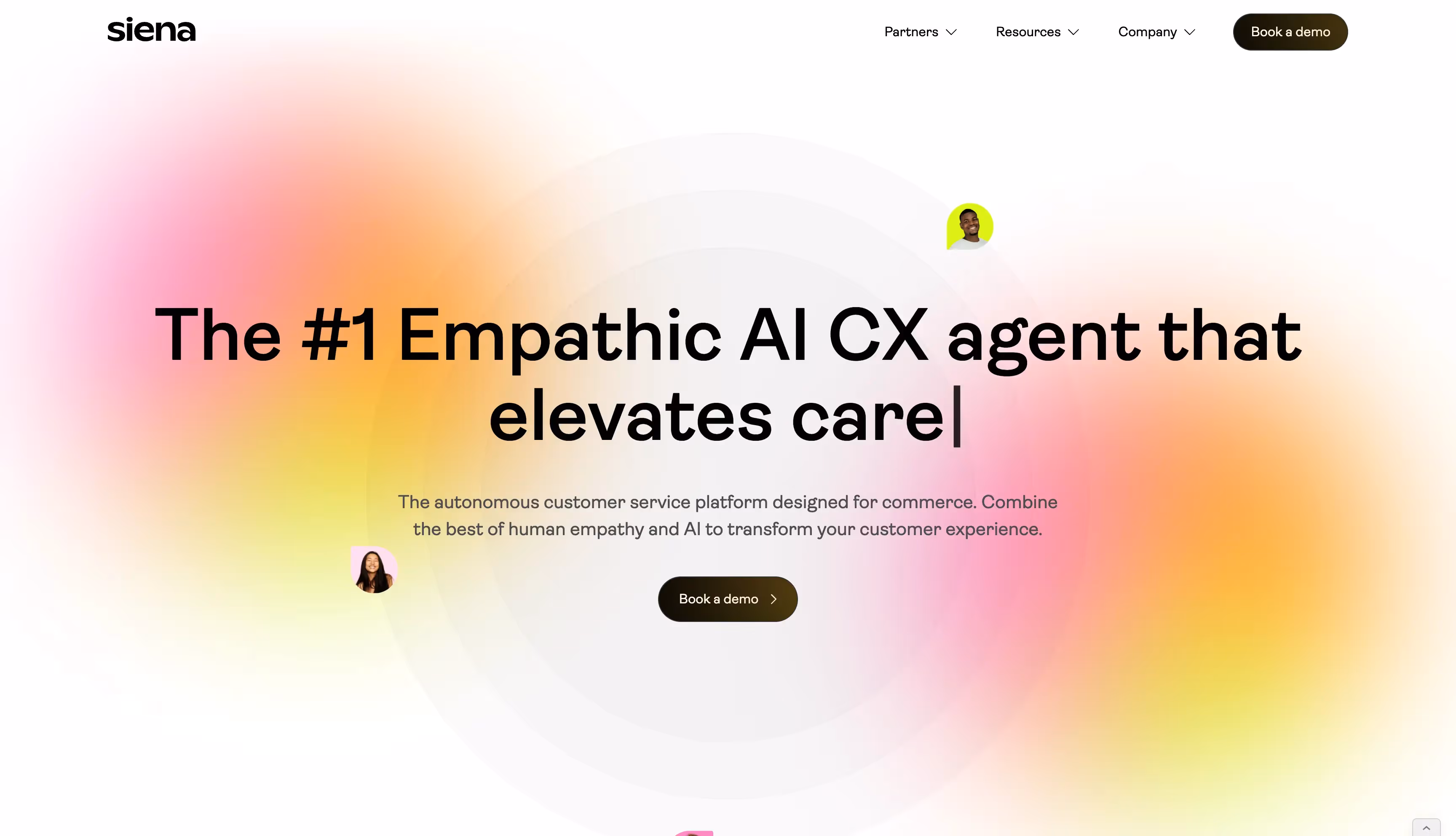 Siena homepage featuring the #1 Empathic AI CX agent
