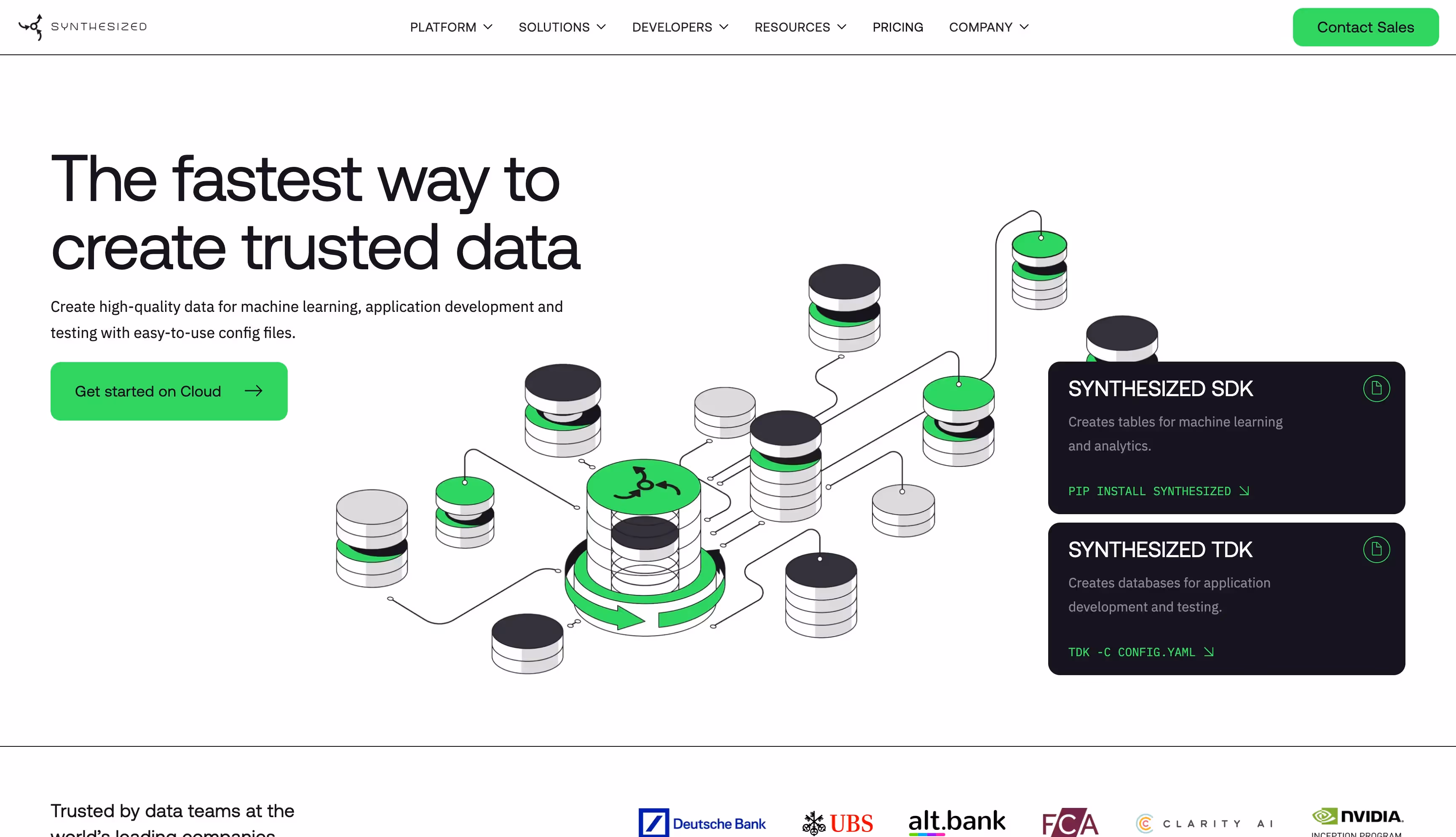Synthesized homepage promoting the fastest way to create trusted data