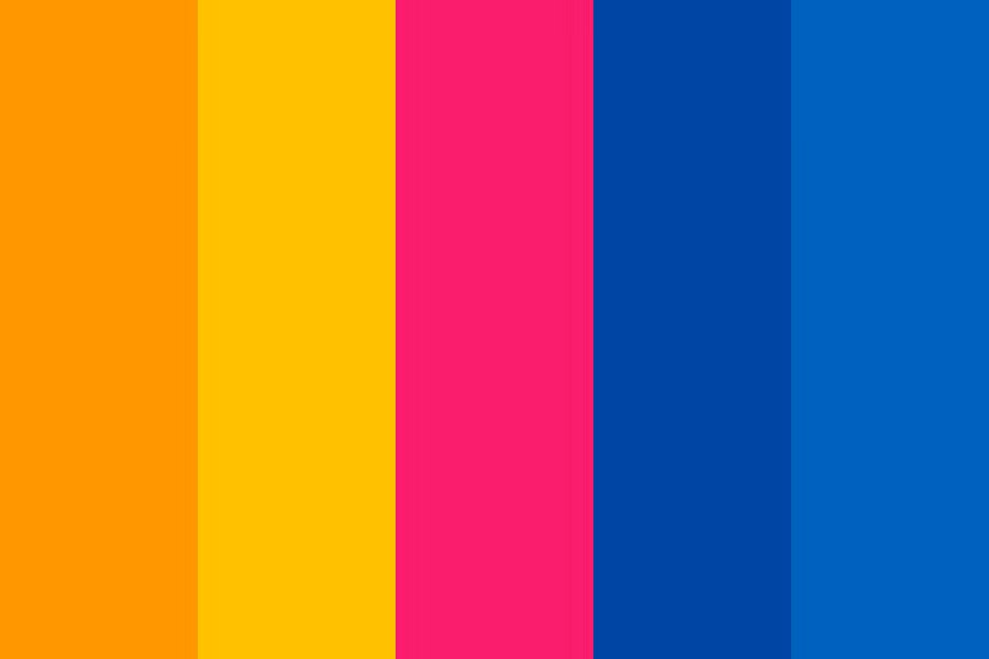 Orange, yellow, pink, and blue stripes illustration of Complementary color scheme