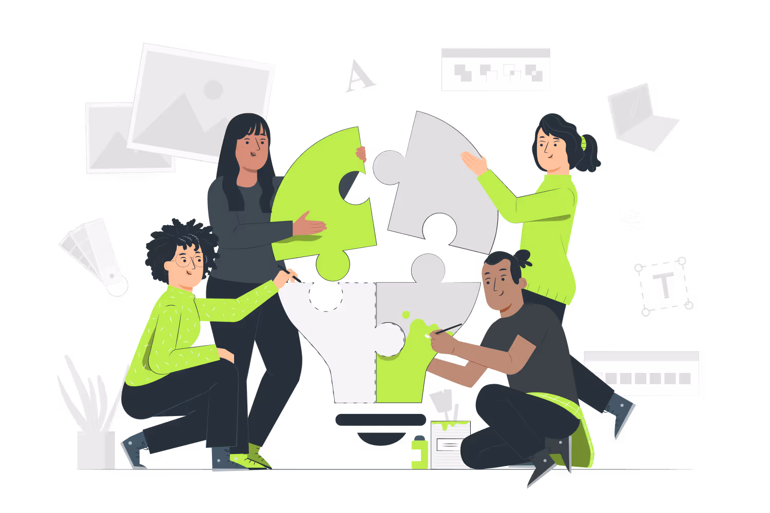 Four humans collaborating