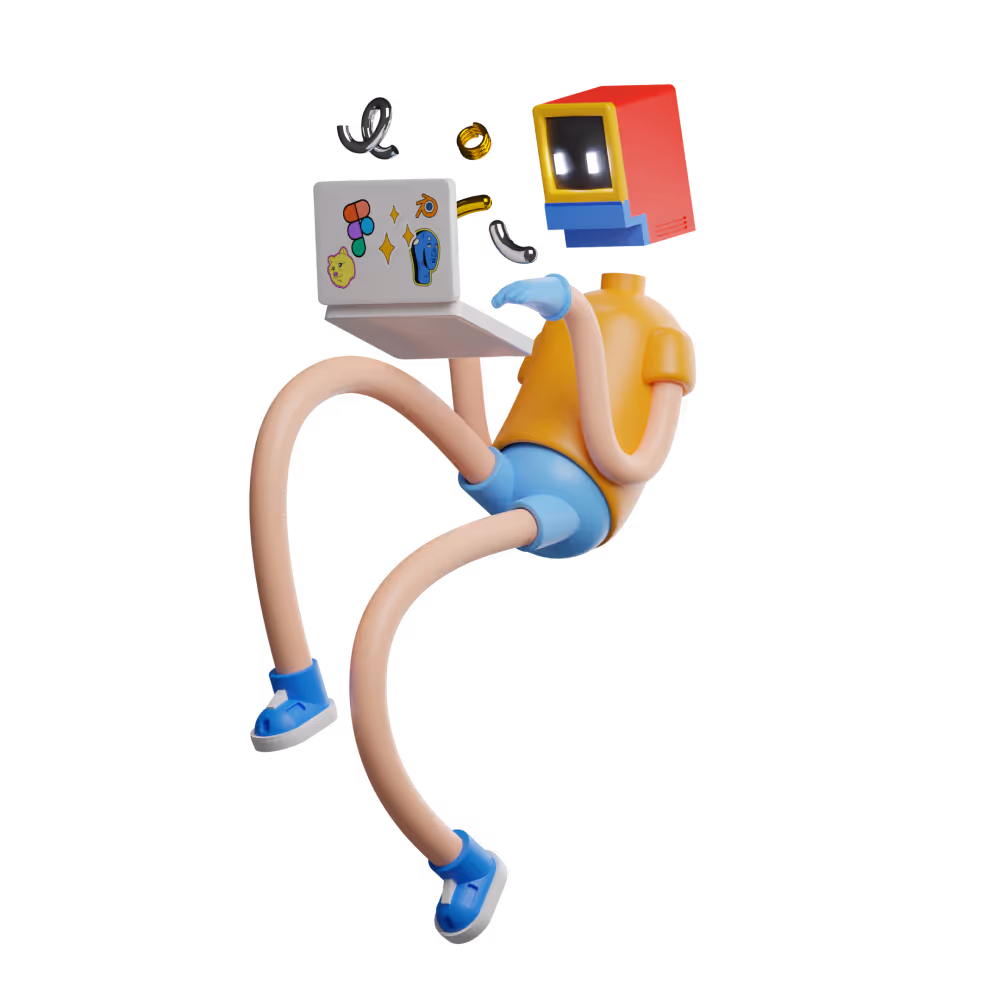 illustration saving money on development with a robot with colorful screen head working on a laptop