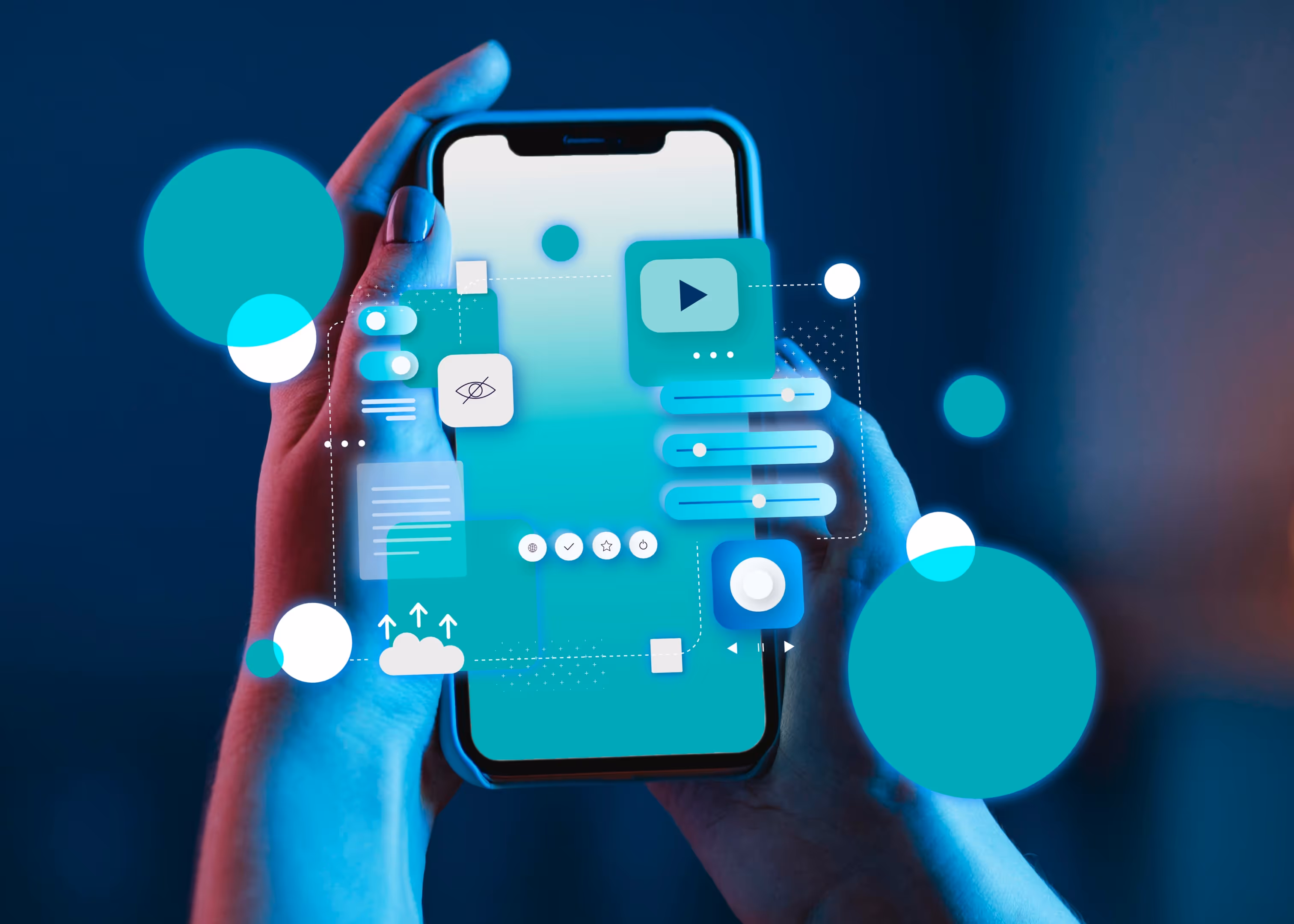 An image of a random girl using a phone to explain key aspects of a UX design