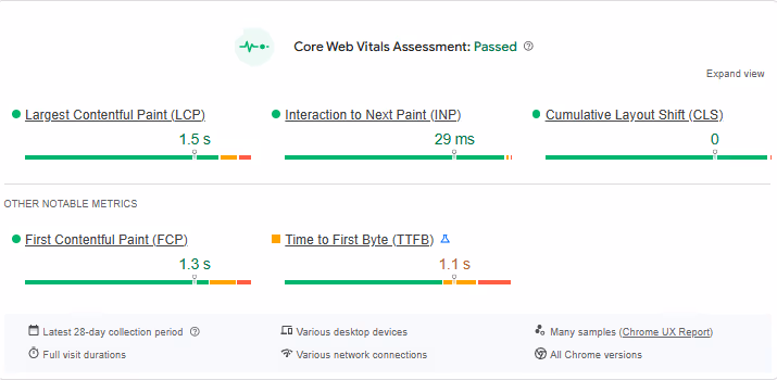 Core web vitals assessment for Nettl website