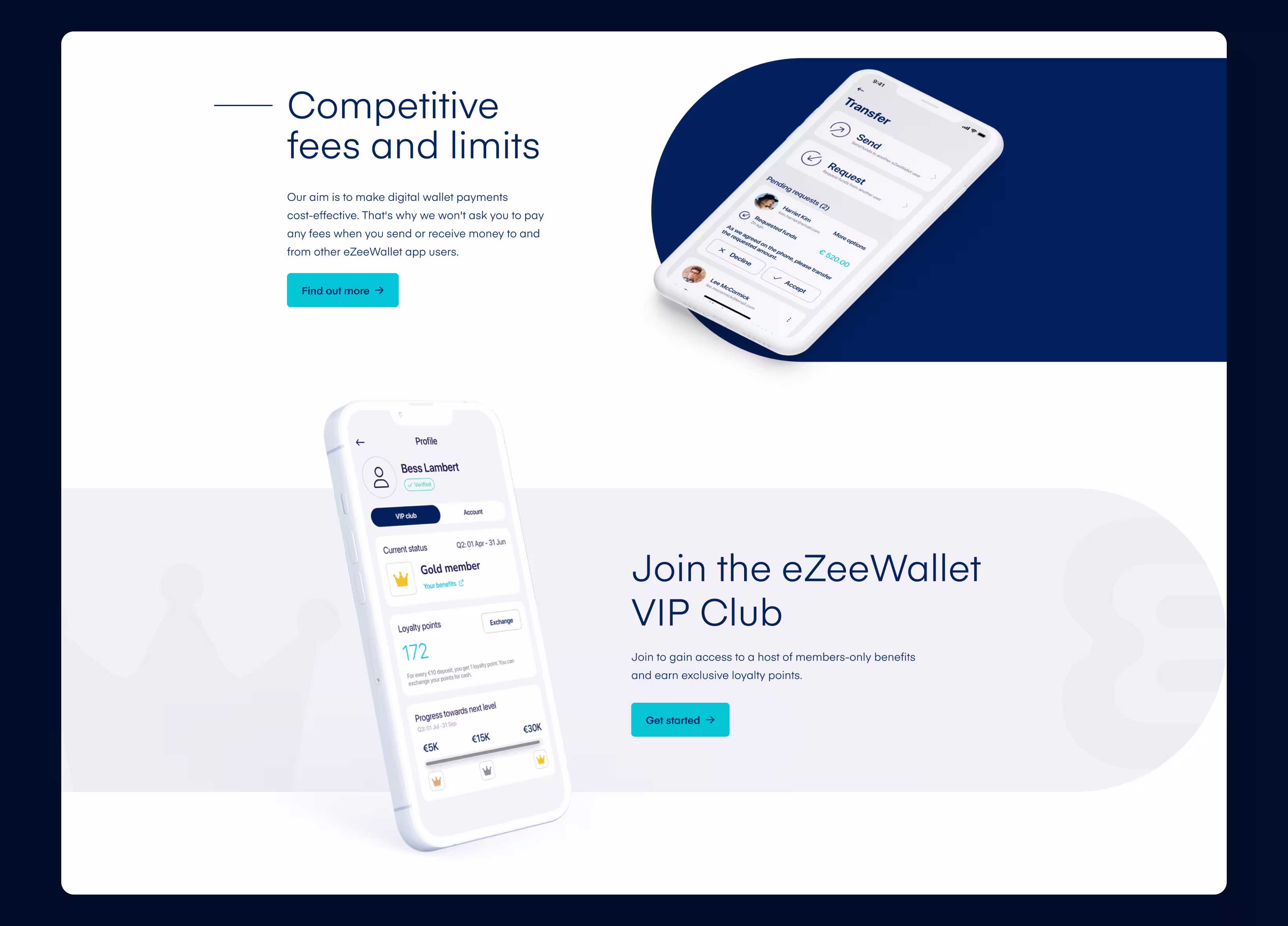 Part of eZeeWallet website with strong CTAs