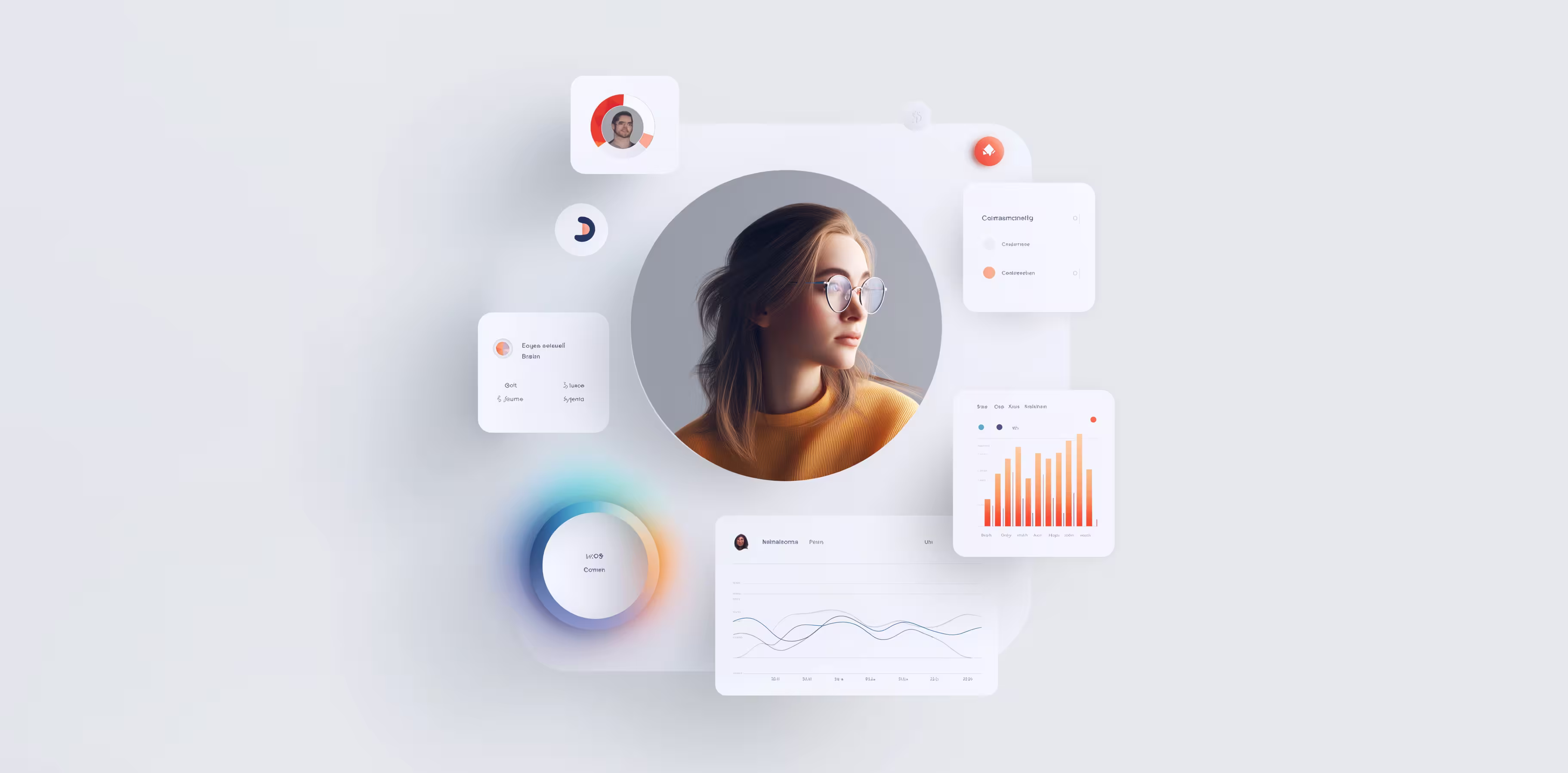 Fintech user personalization - interface elements around user, showing how data peronalizes interface