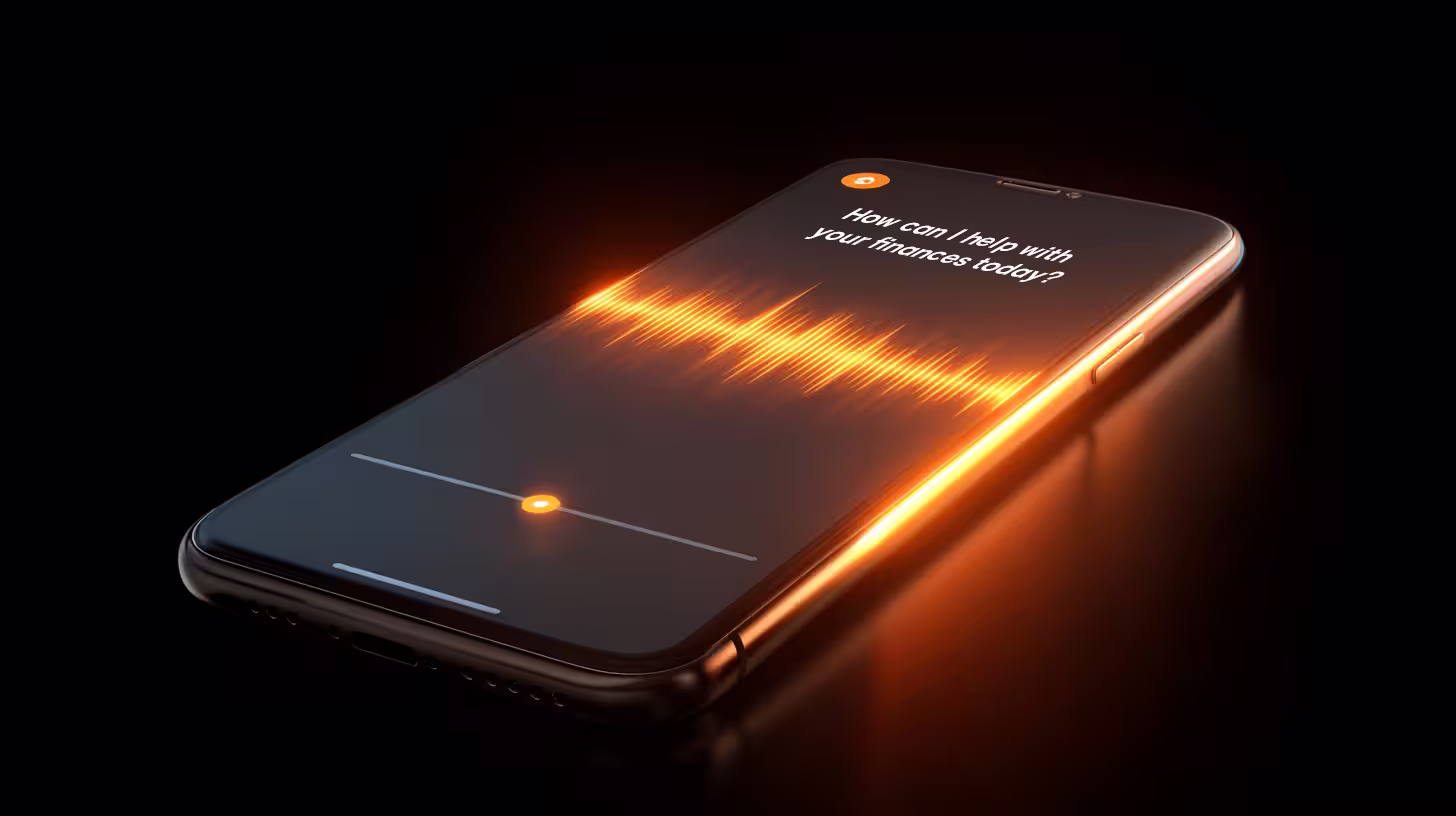 Mobile phone with finance voice assistant - showing voice waves on it
