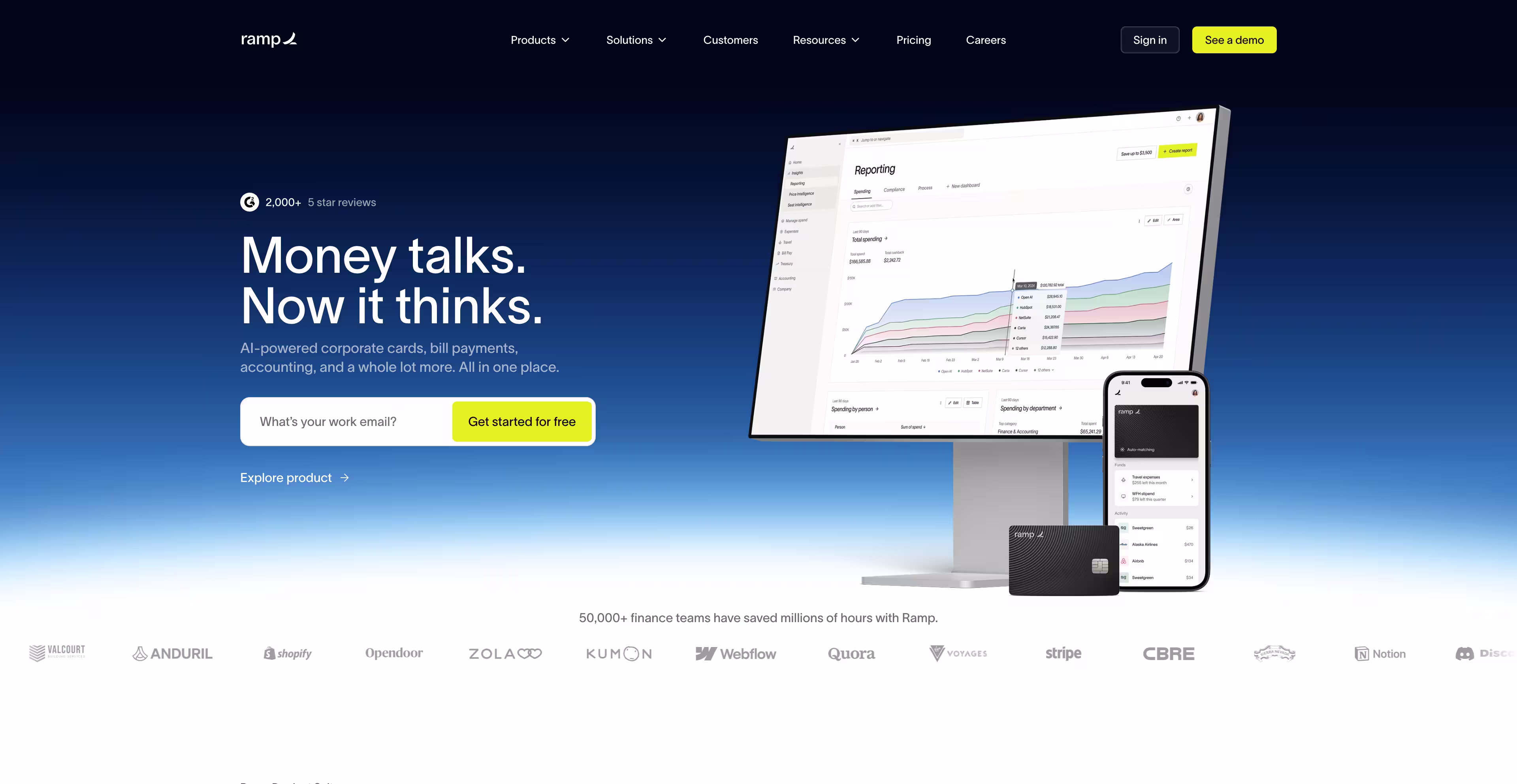 Ramp SaaS website design example with financial operations clarity
