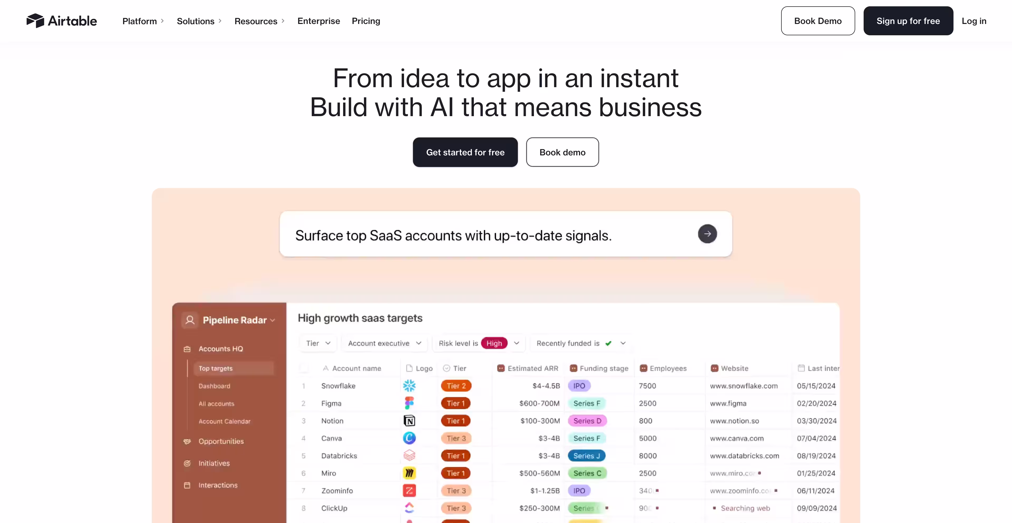 Airtable enterprise SaaS website example showcasing workflow transformation