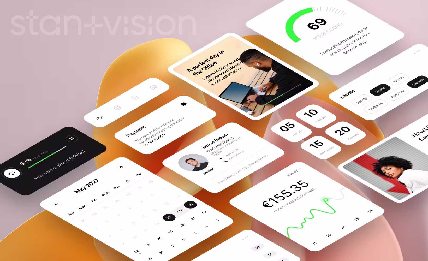 UI card design examples showing different card component patterns