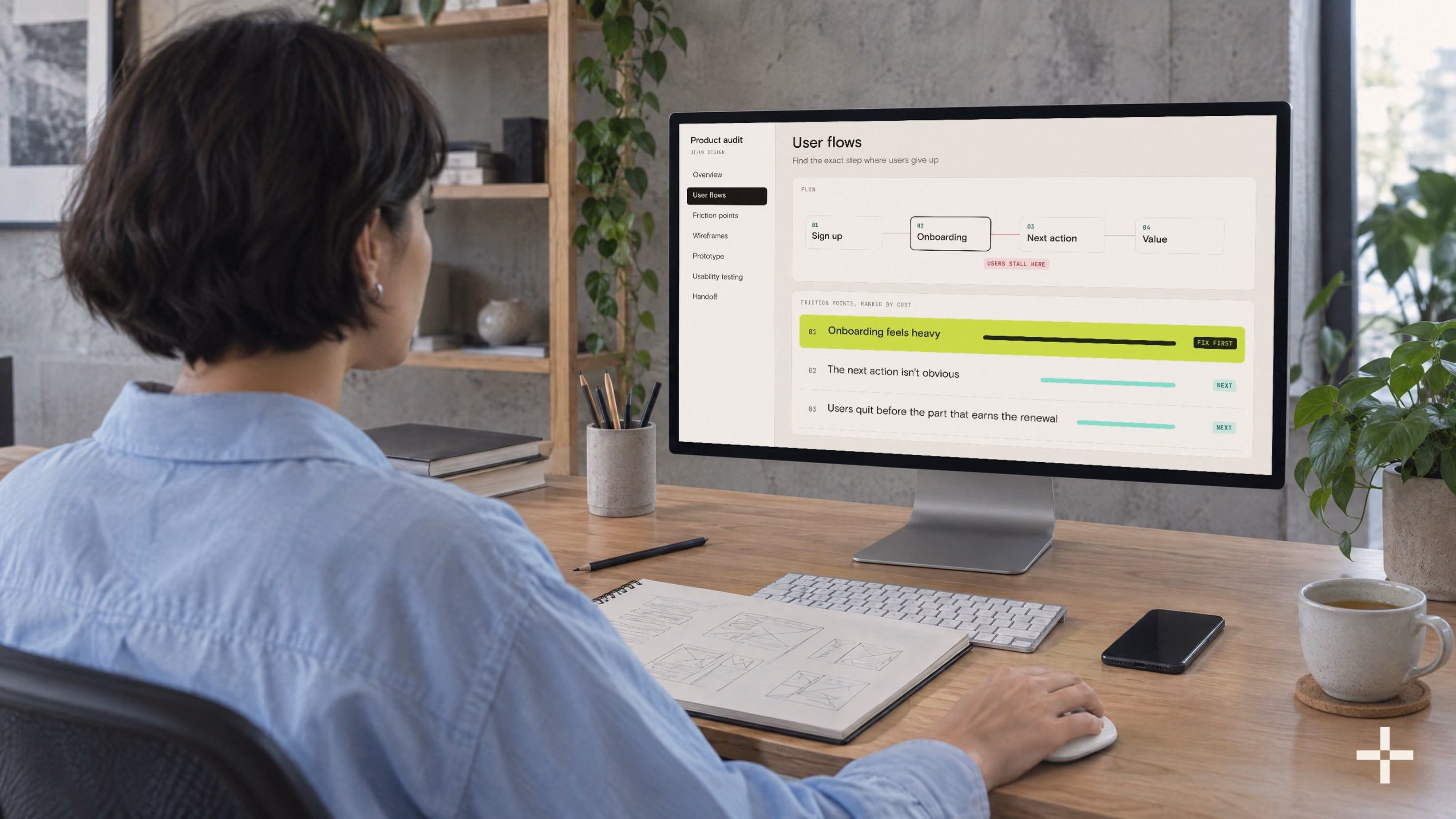UI/UX design for a SaaS product: user flows mapped to key product screens
