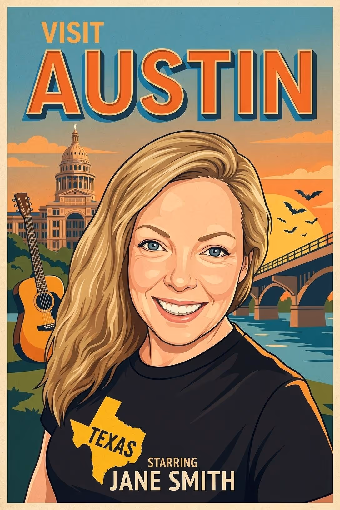 Hello Austin Vintage postcard AI Photo booth brand activation in Austin and surrounding areas