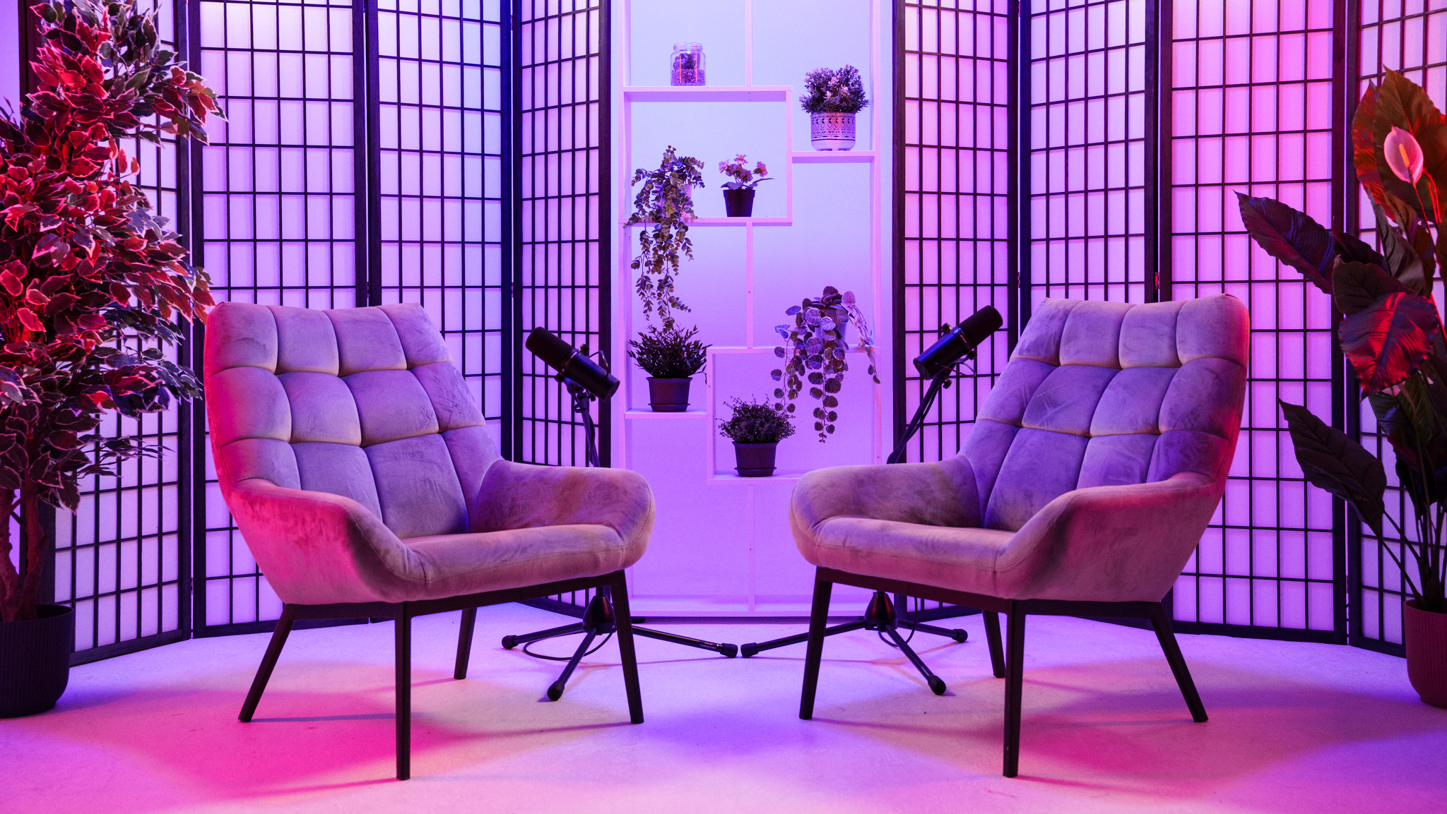 man and women having podcast