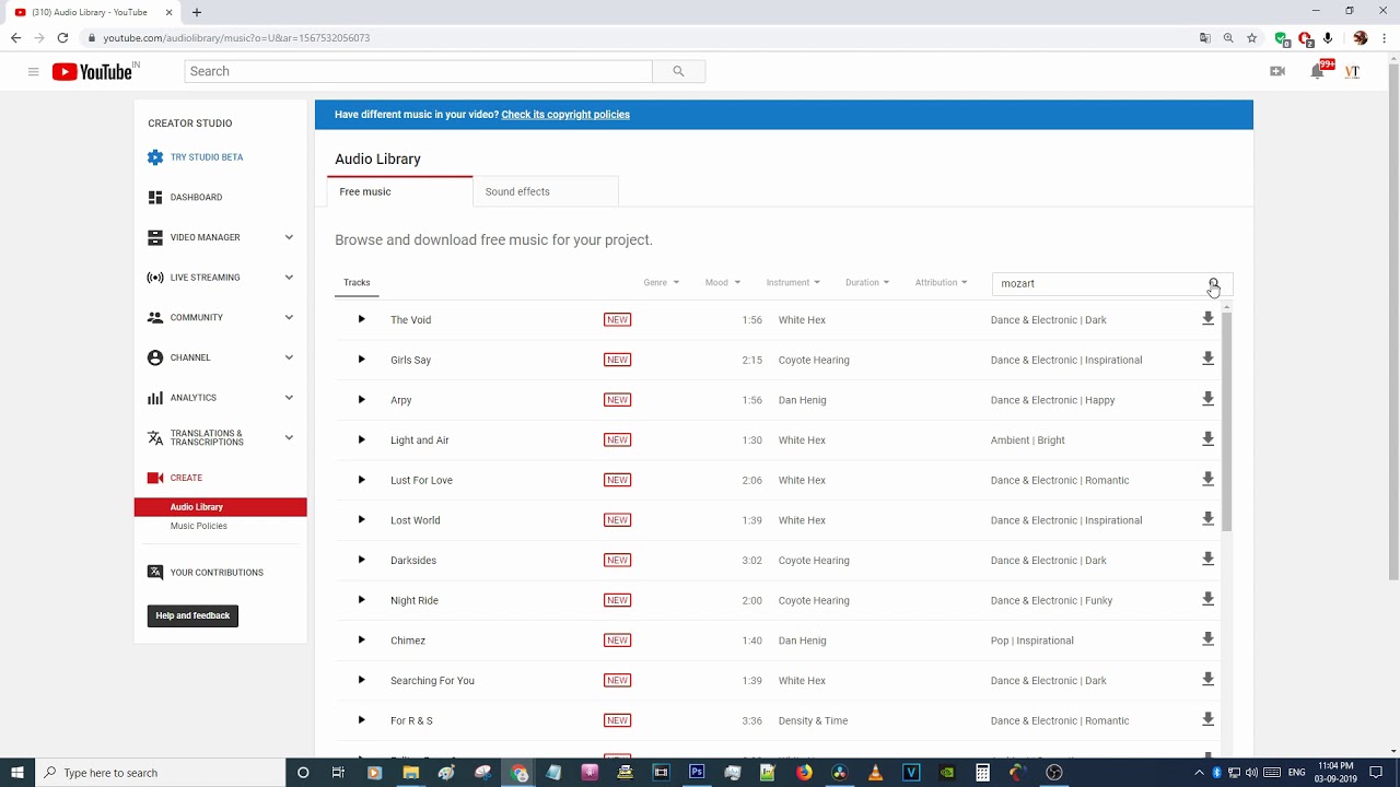 YouTube audio llibrary