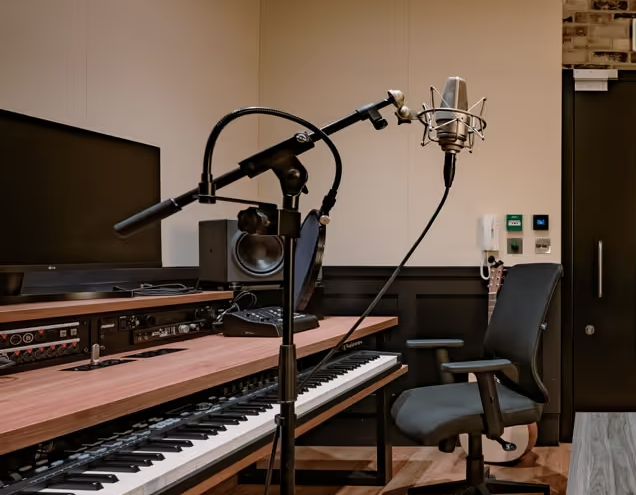 condenser microphone in professional recording studio 