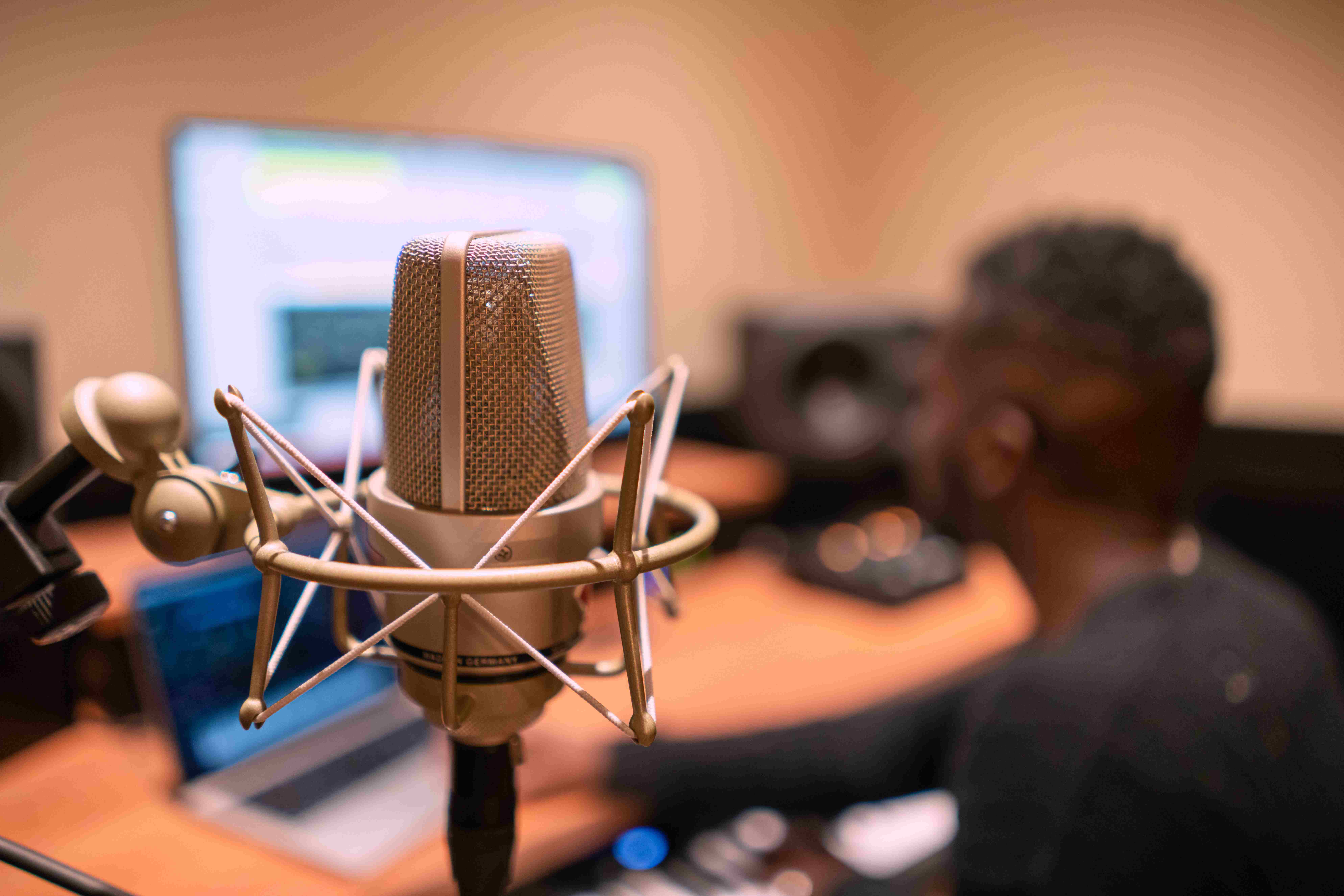 close up of condenser mic at professional studio