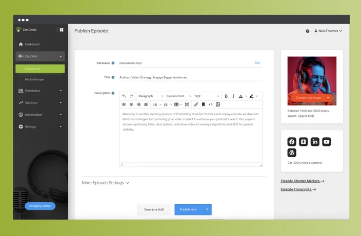 podbean podcast hosting dashboard