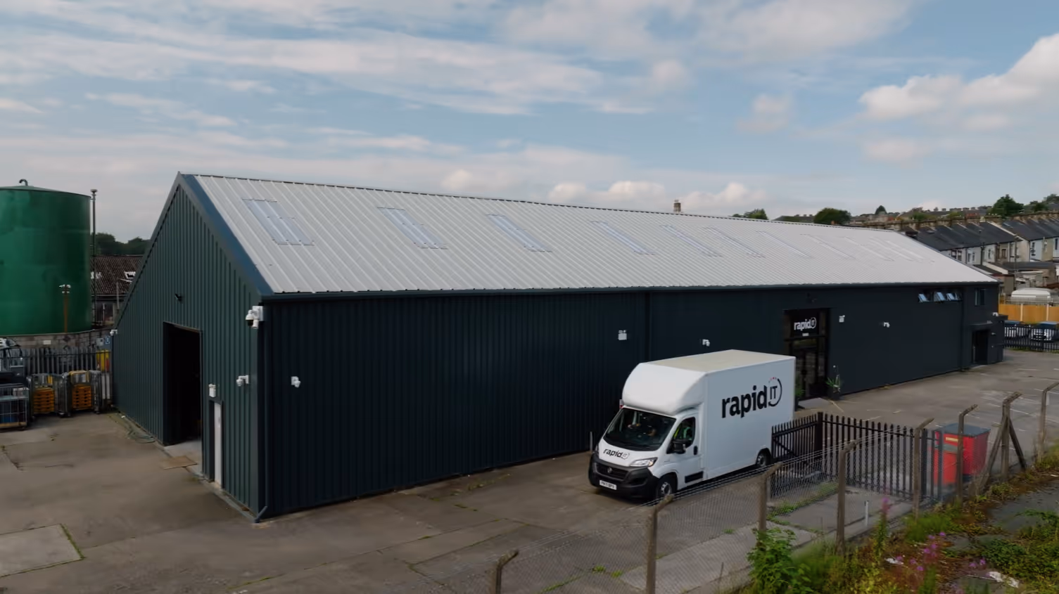 Rapid IT recycling van outside company headquarters in Padiham, Lancashire