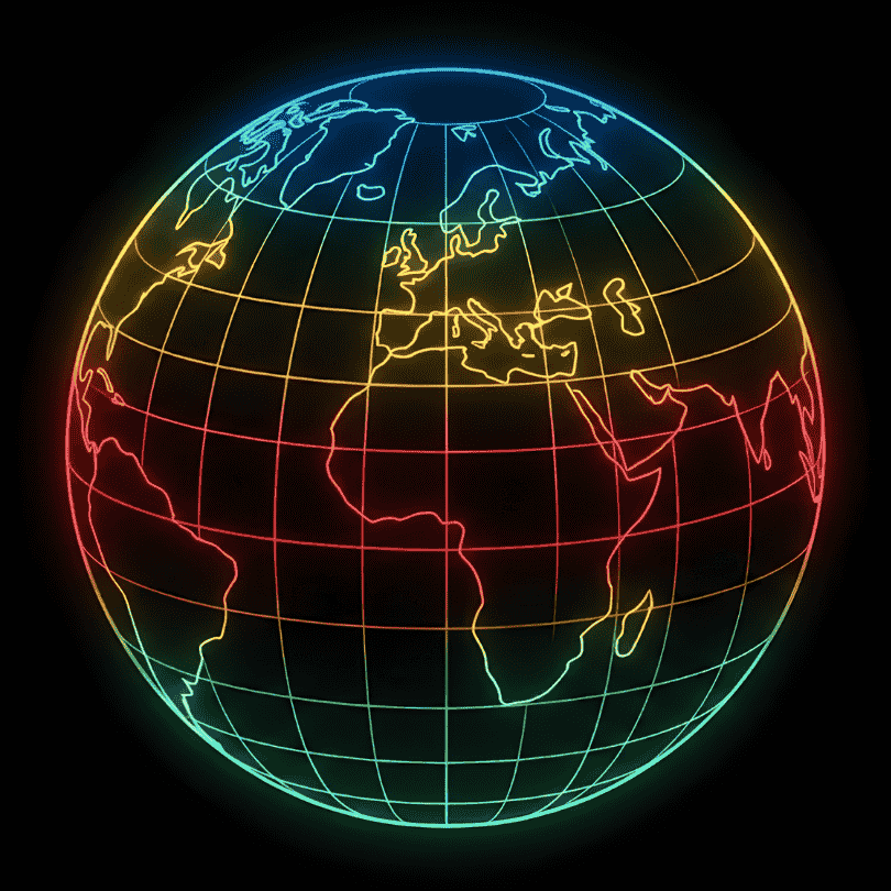 Wireframe globe in Rapid IT colours