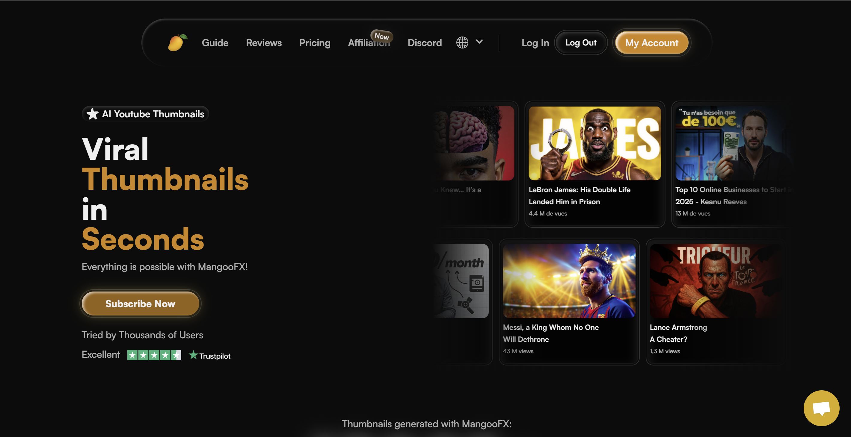 MangooFX interface creating viral thumbnails