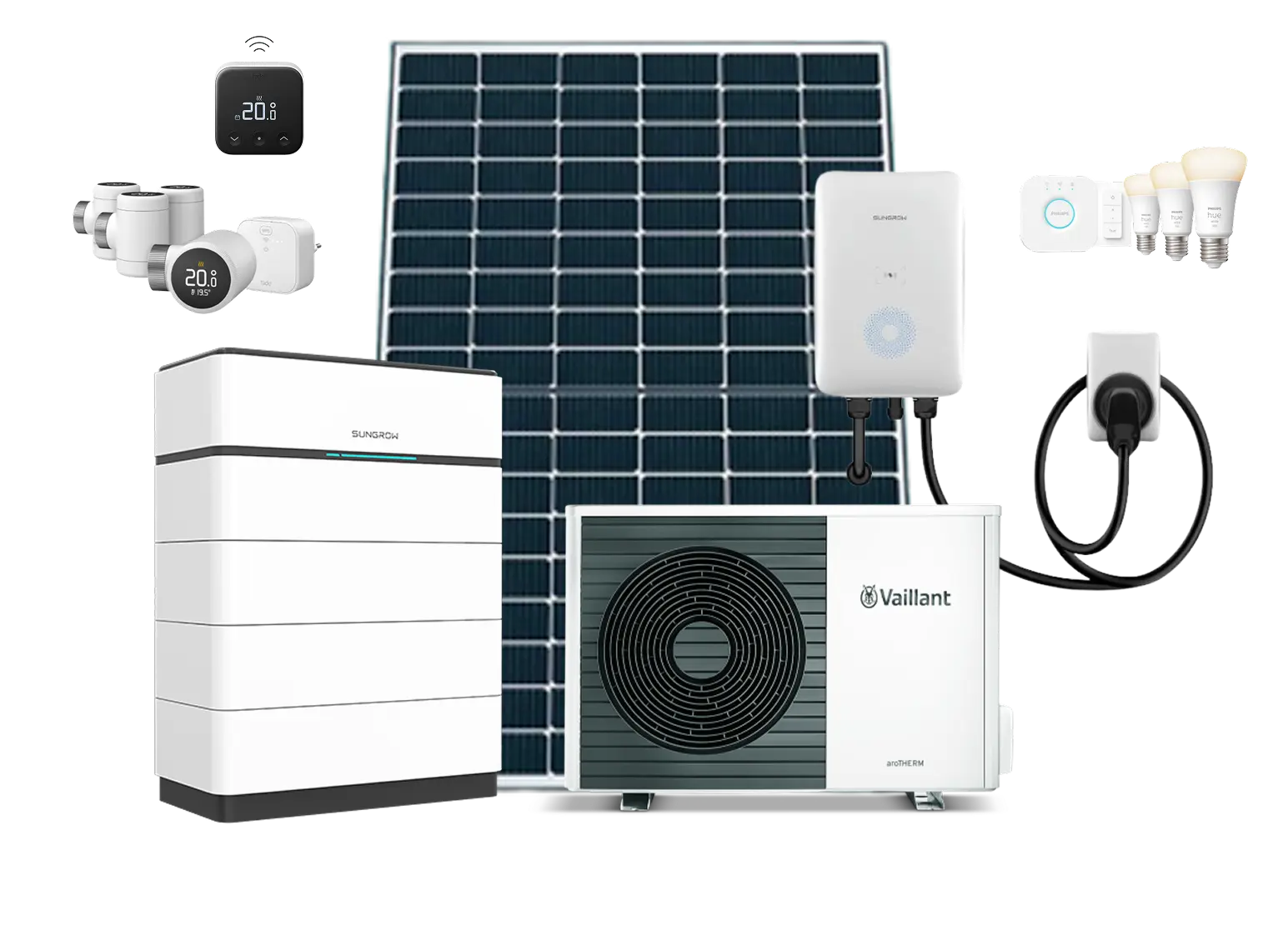 Smart Home Gesamtpaket inklusive Solarpanel (PV), Wärmepumpe, Speicher, Wallbox, Smart Thermostats und Smart Lights